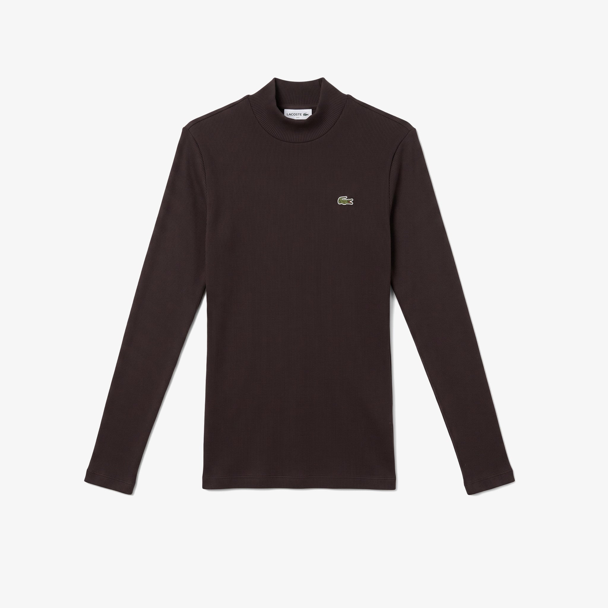 Kadın Slim Fit Uzun Kollu Boğazlı Yaka Çizgili Kahverengi T-Shirt