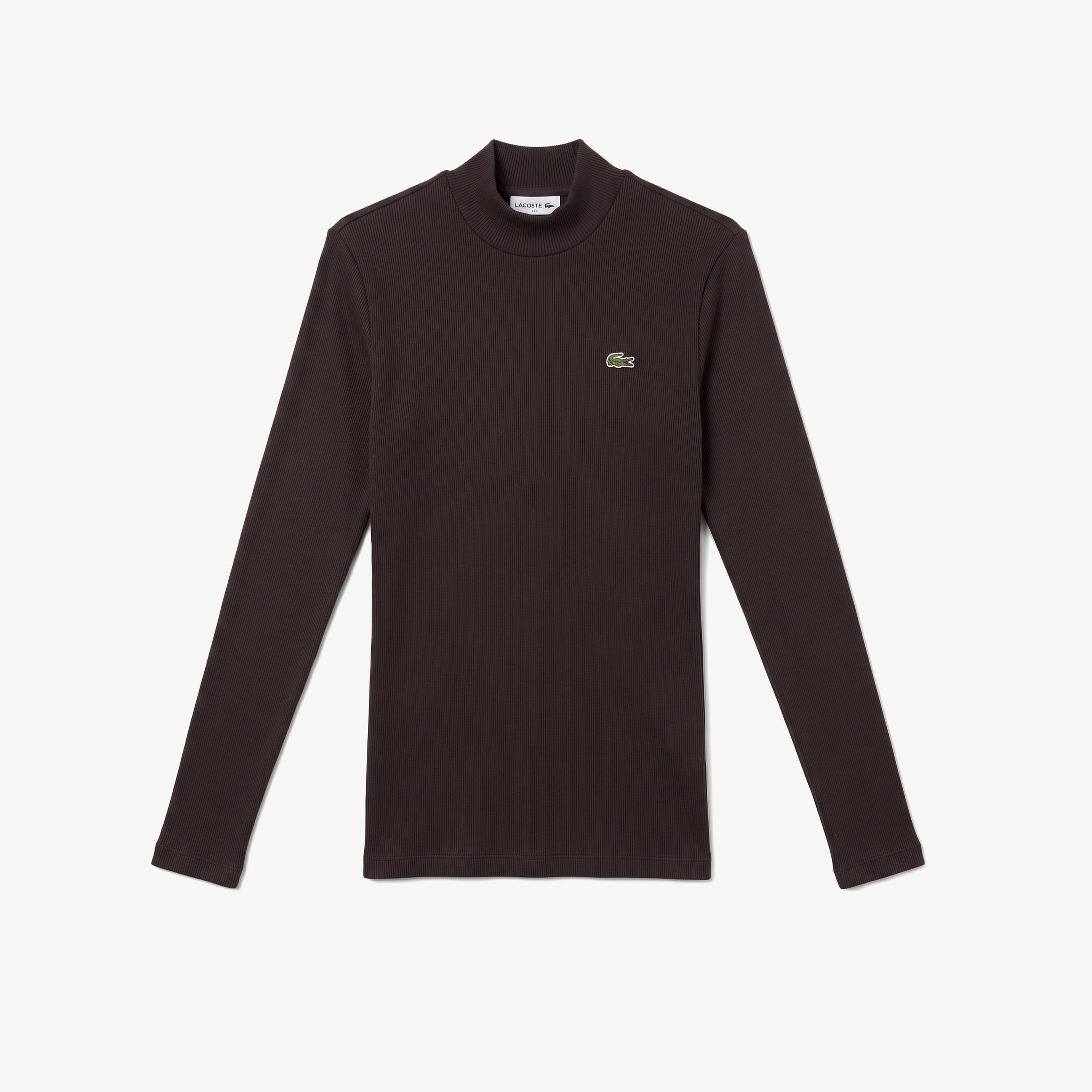 Kadın Slim Fit Uzun Kollu Boğazlı Yaka Çizgili Kahverengi T-Shirt Kadın Slim Fit Uzun Kollu Boğazlı Yaka Çizgili Kahverengi T-Shirt