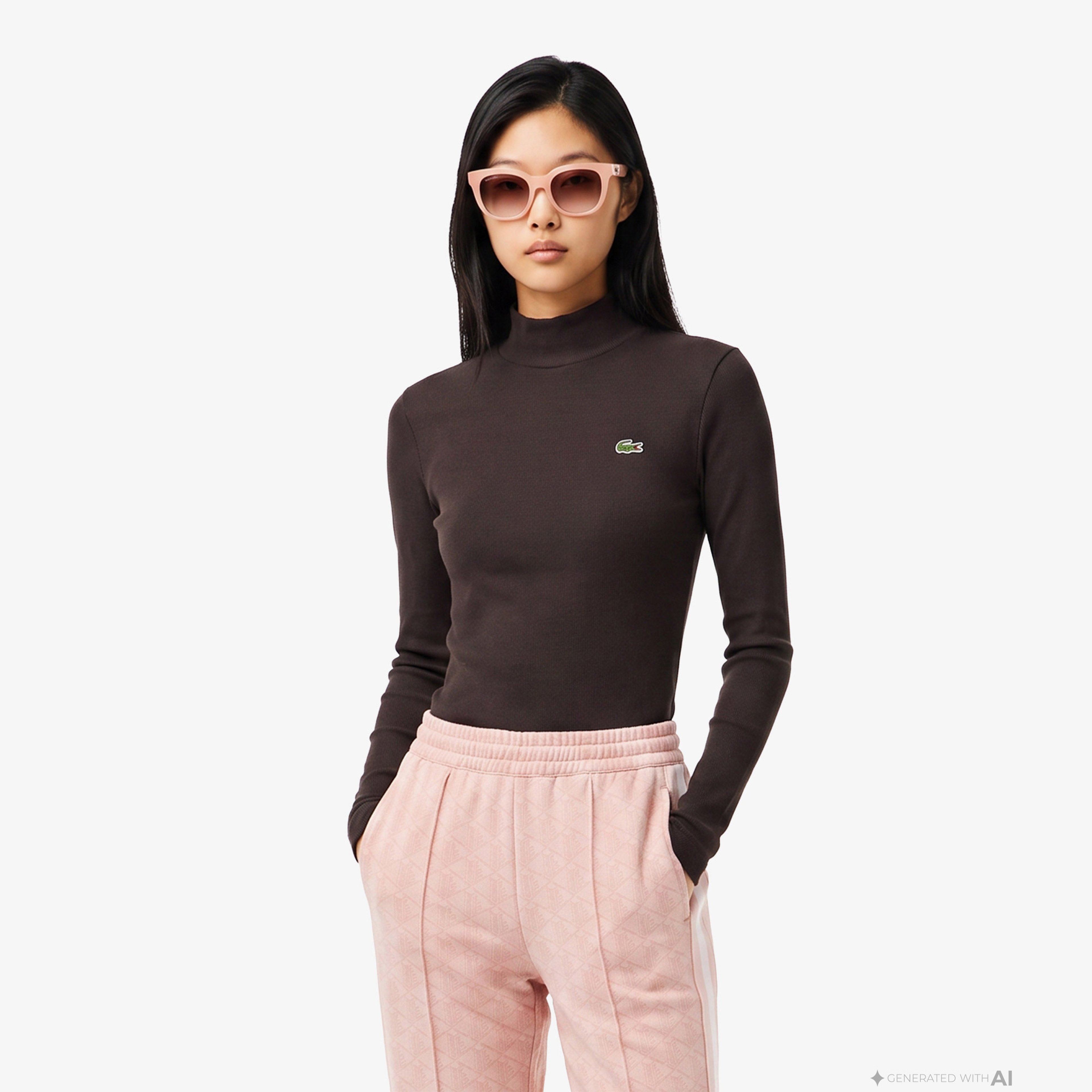 Kadın Slim Fit Uzun Kollu Boğazlı Yaka Çizgili Kahverengi T-Shirt Kadın Slim Fit Uzun Kollu Boğazlı Yaka Çizgili Kahverengi T-Shirt