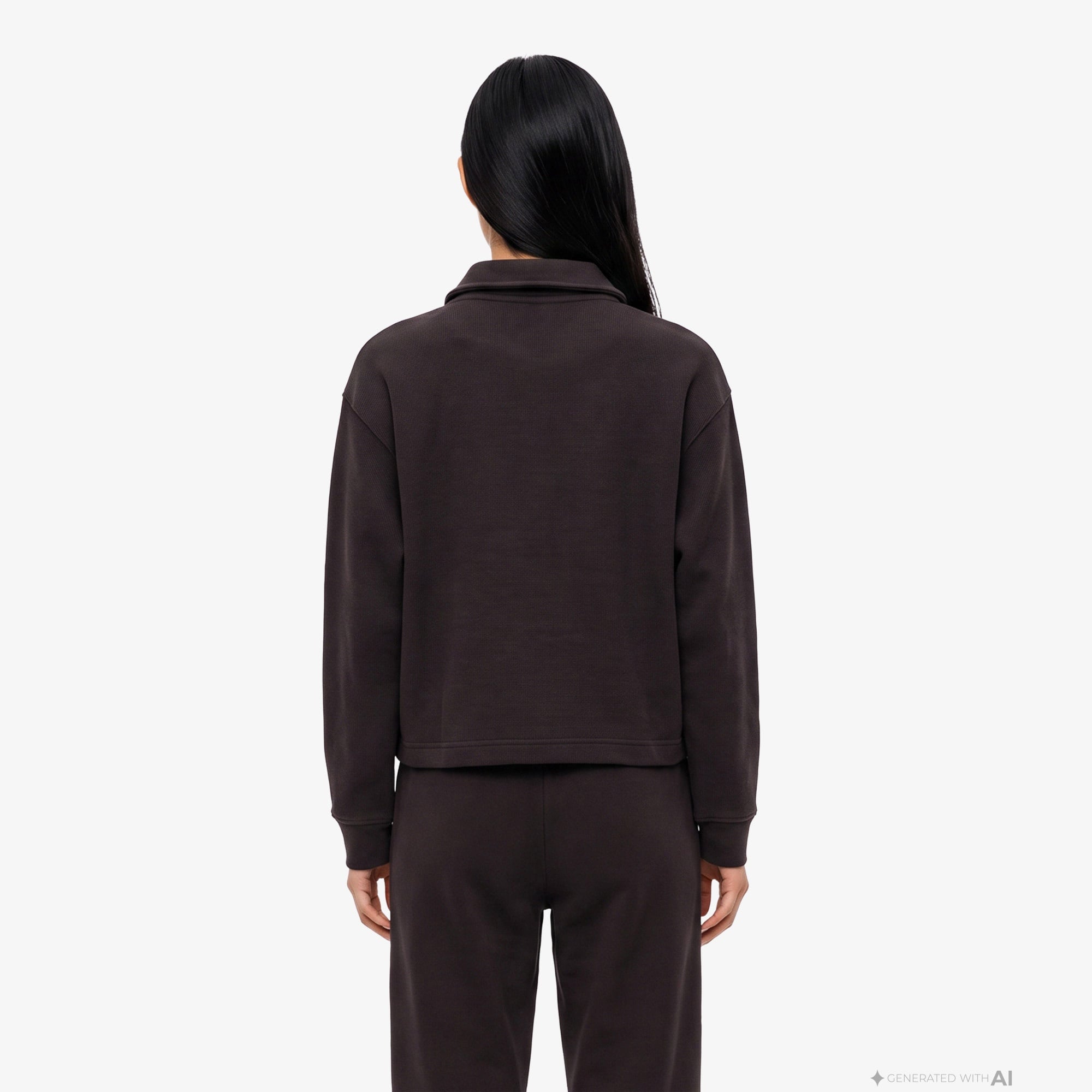Kadın Oversize Fit Polo Yaka Kahverengi Sweatshirt