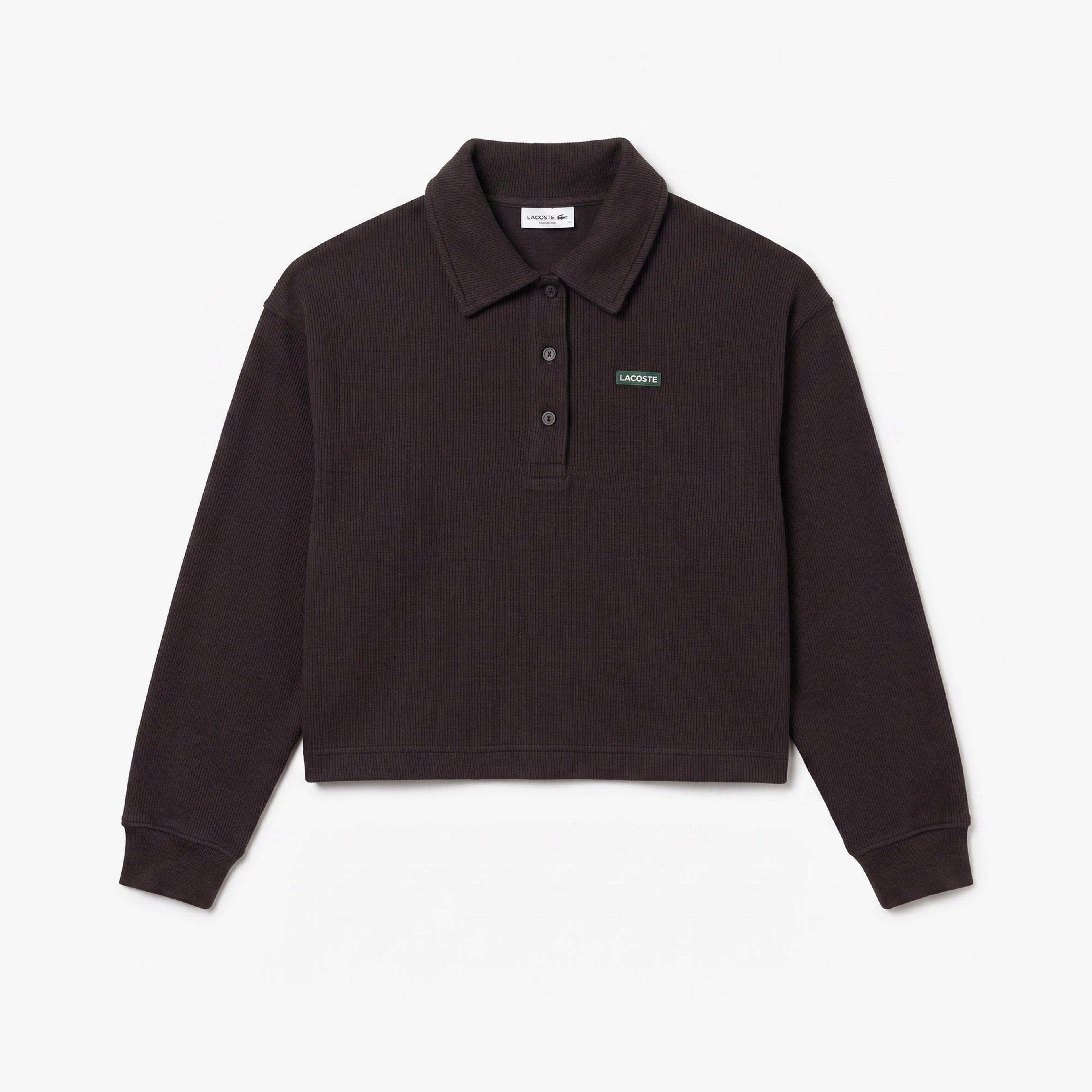 Kadın Oversize Fit Polo Yaka Kahverengi Sweatshirt