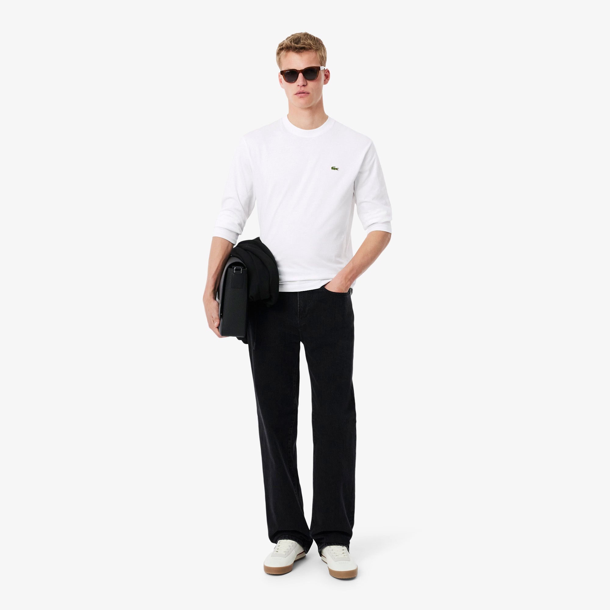 Erkek Classic Fit Uzun Kollu Bisiklet Yaka Beyaz T-Shirt