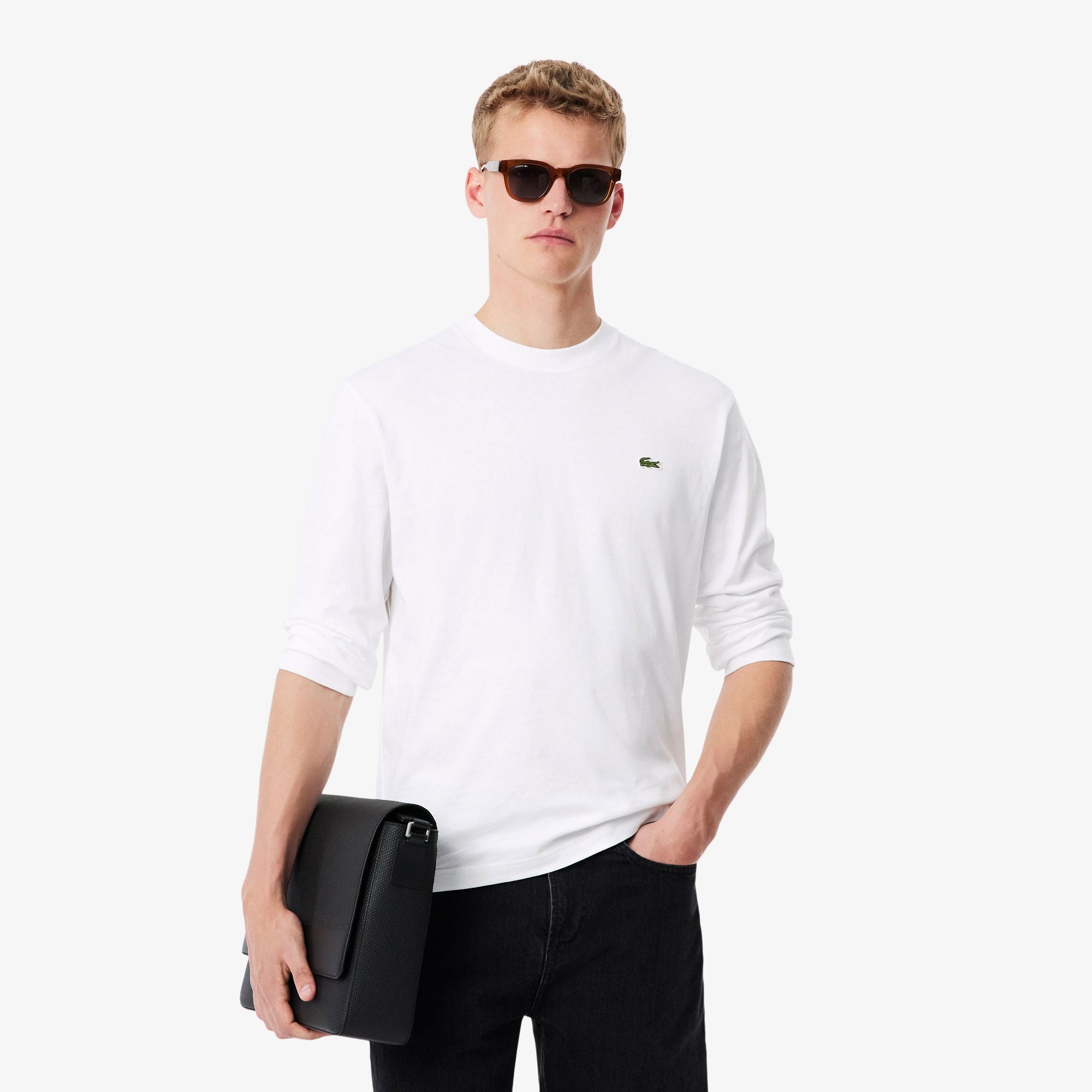 Erkek Classic Fit Uzun Kollu Bisiklet Yaka Beyaz T-Shirt