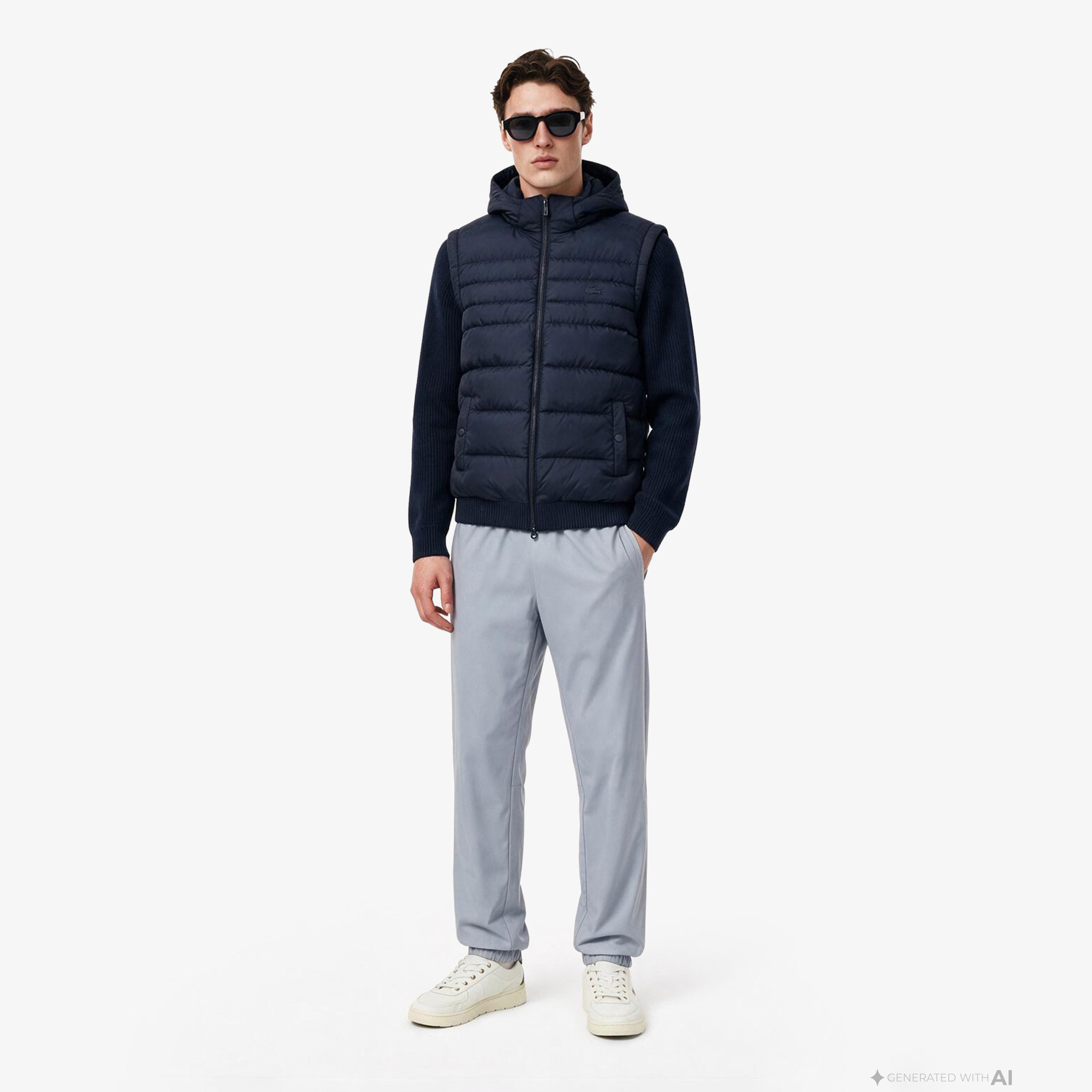 Erkek Slim Fit Kapüşonlu Lacivert Mont