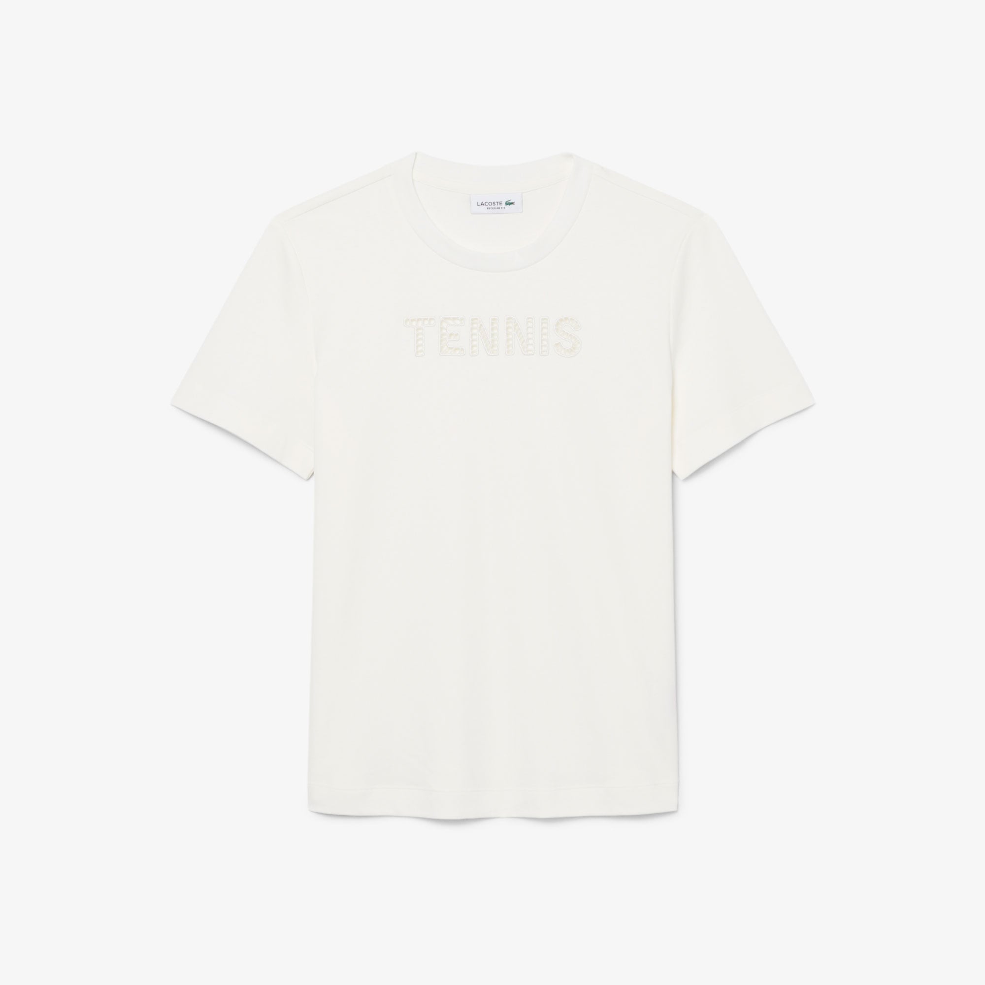 Lacoste Kadın Regular Fit Bisiklet Yaka Baskılı Beyaz T-Shirt görsel 4