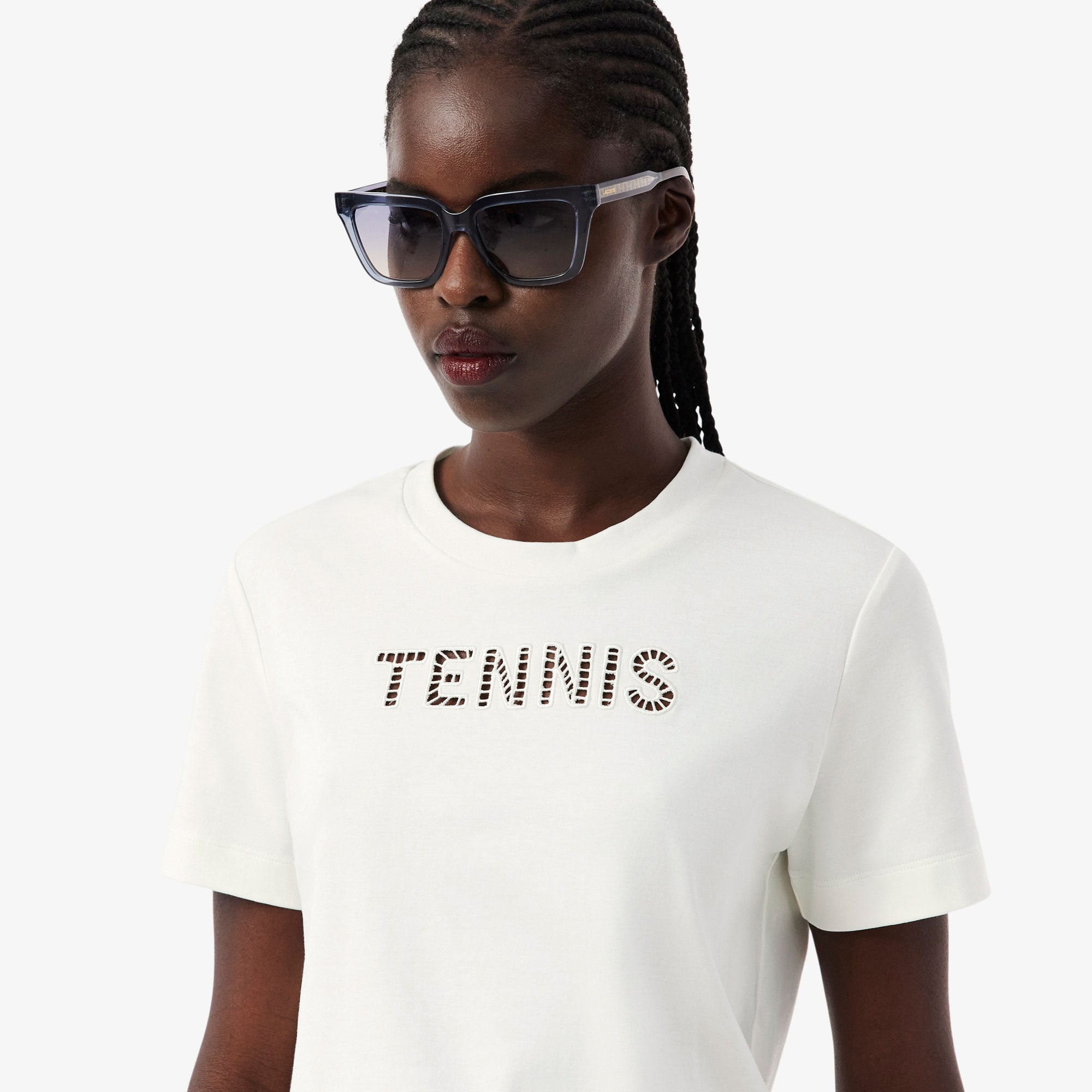 Lacoste Kadın Regular Fit Bisiklet Yaka Baskılı Beyaz T-Shirt görsel 2