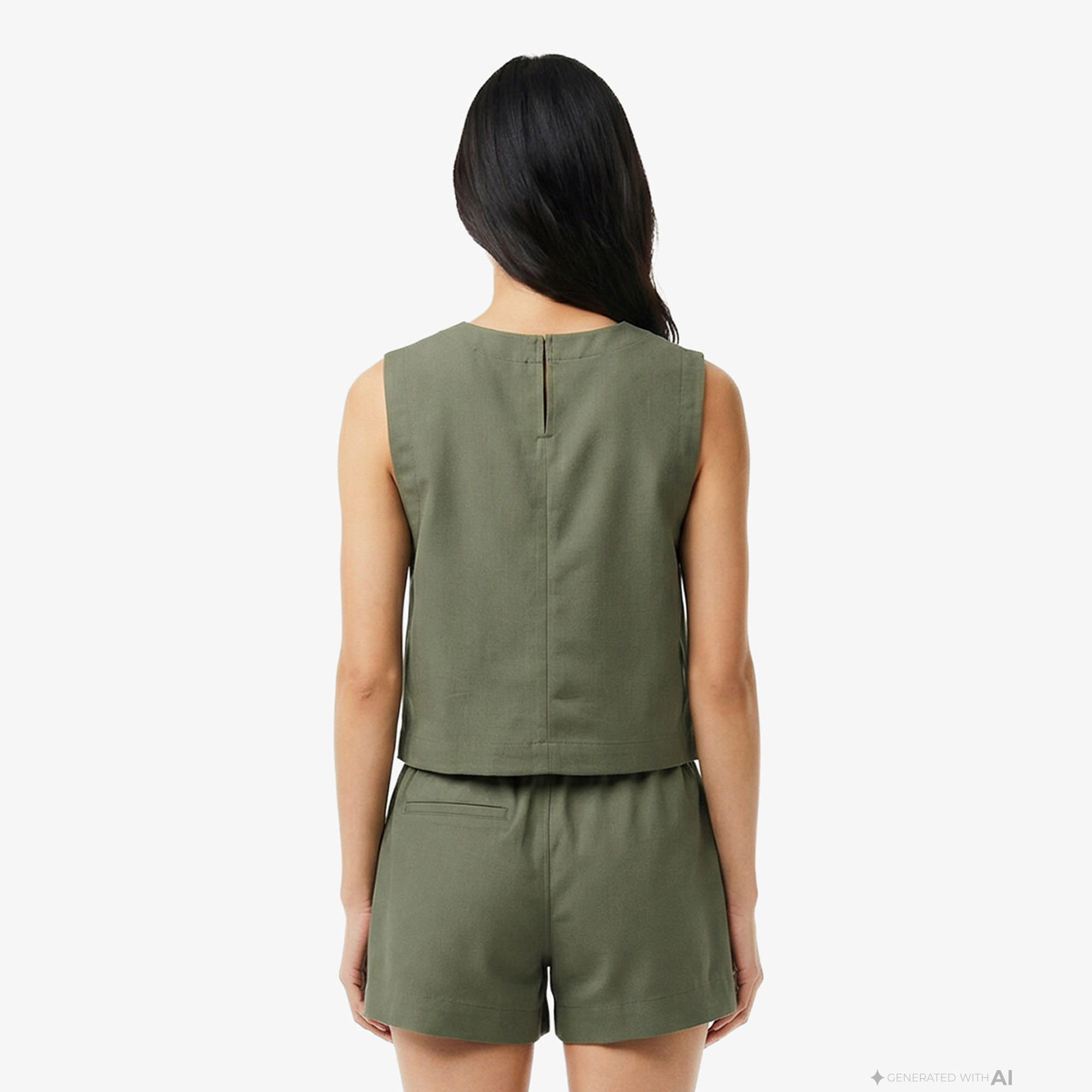 Lacoste Kadın Slim Fit Kolsuz Haki Bluz görsel 2