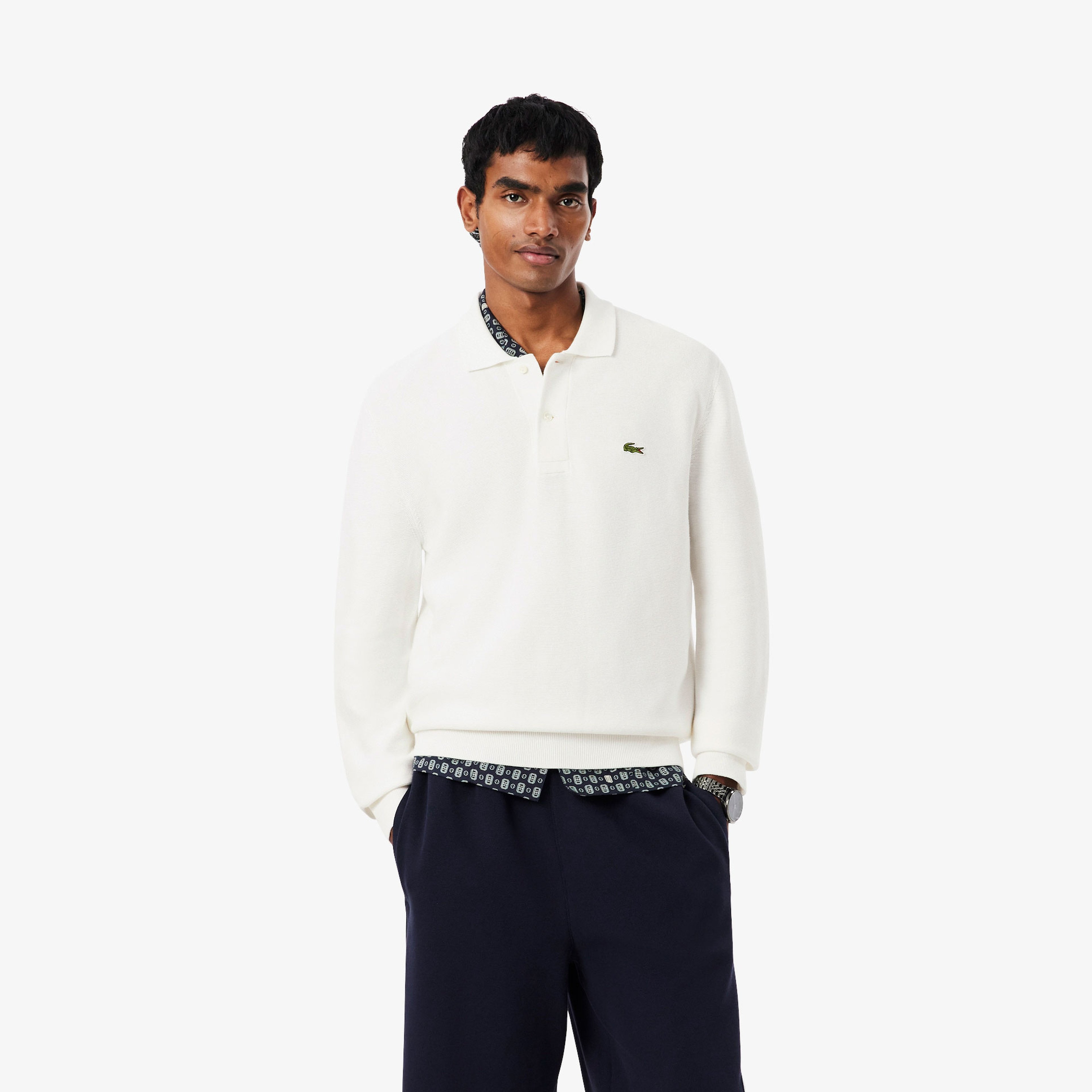 Erkek Classic Fit Polo Yaka Beyaz Kazak Erkek Classic Fit Polo Yaka Beyaz Kazak