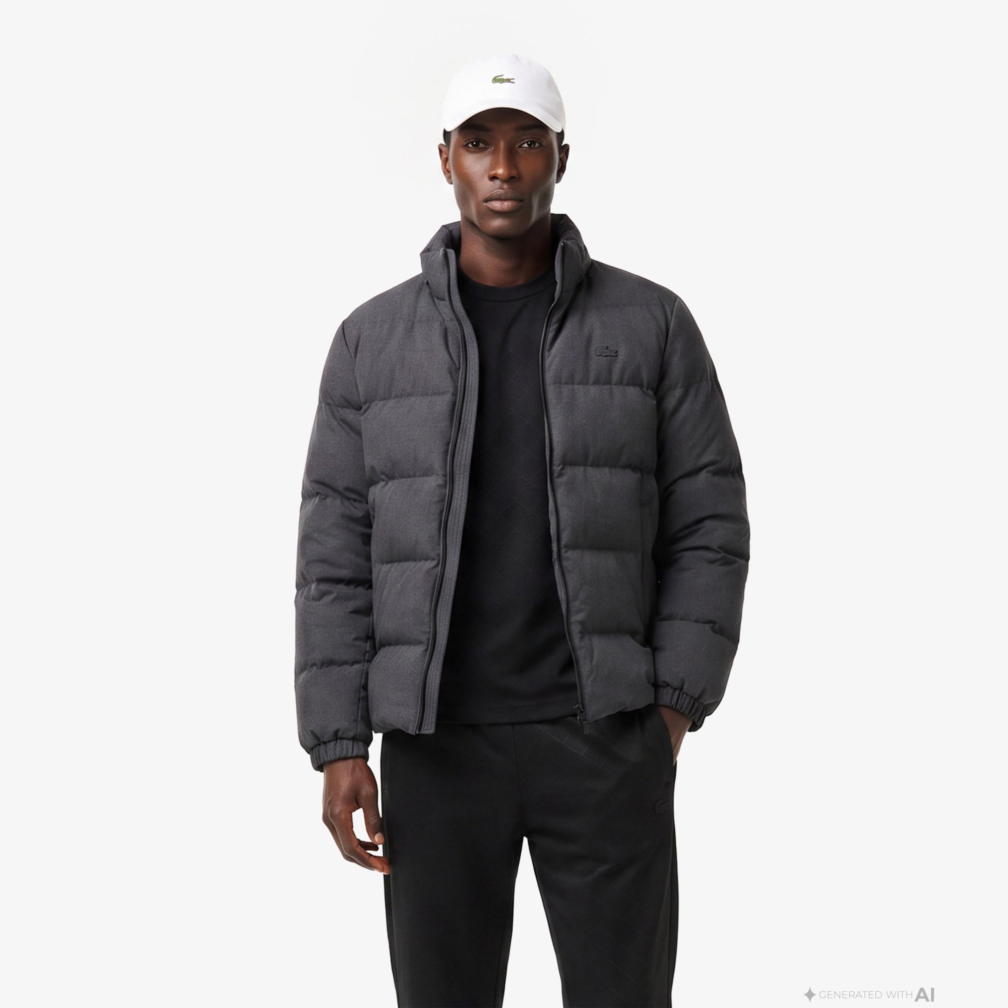 Erkek Classic Fit Kapüşonlu Gri Şişme Mont