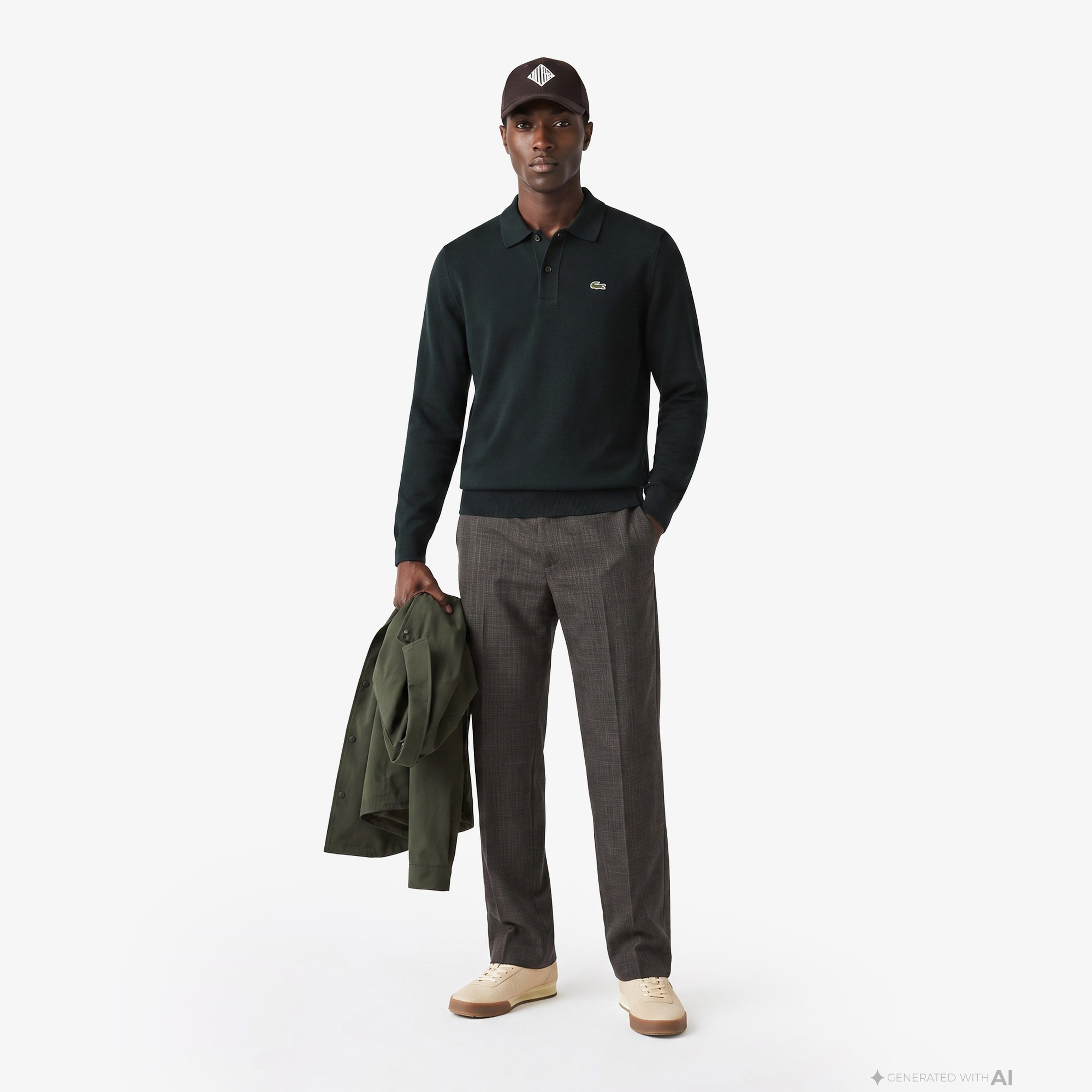 Erkek Classic Fit Polo Yaka Koyu Yeşil Kazak Erkek Classic Fit Polo Yaka Koyu Yeşil Kazak