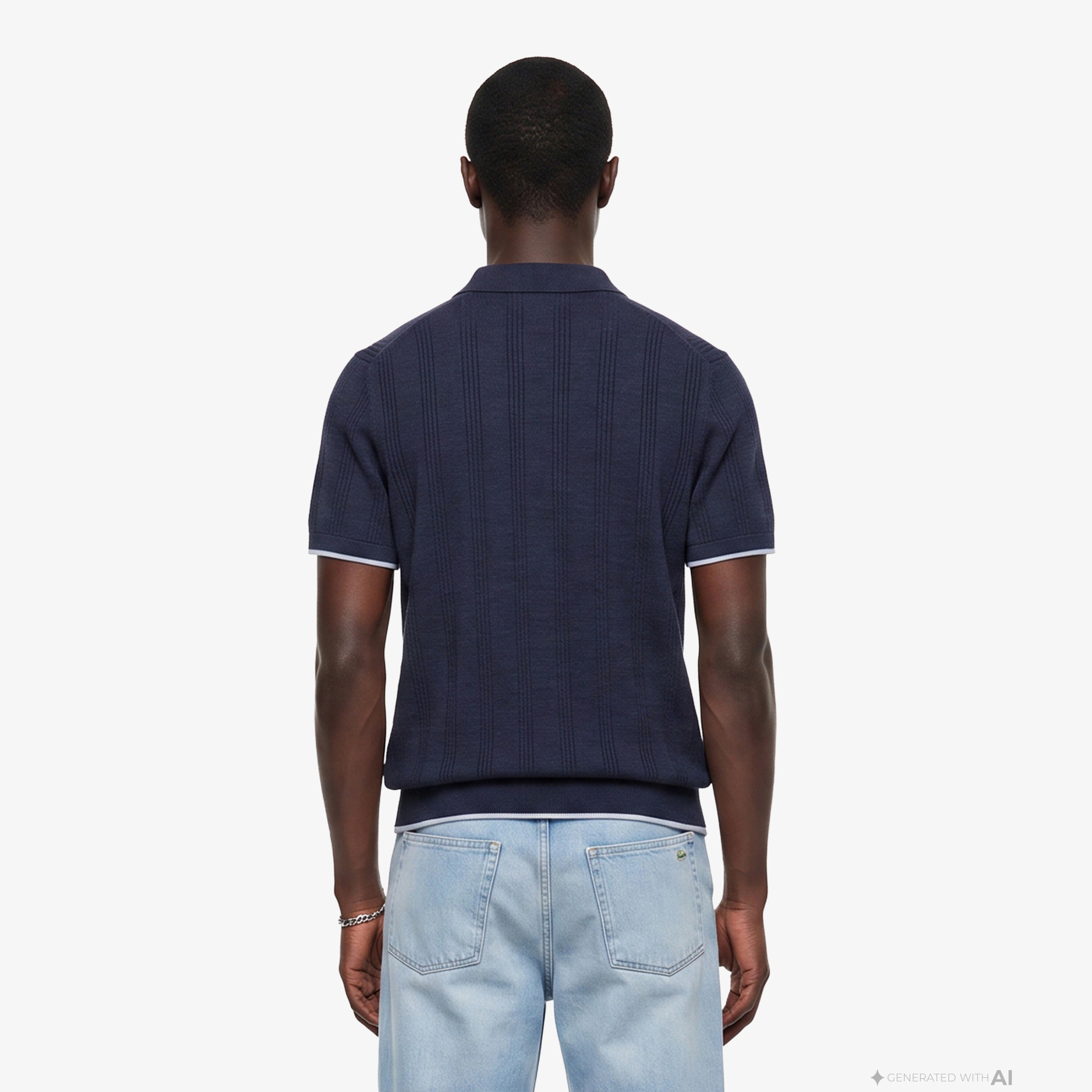 Erkek Regular Fit Kısa Kollu Polo Yaka Desenli Lacivert Triko