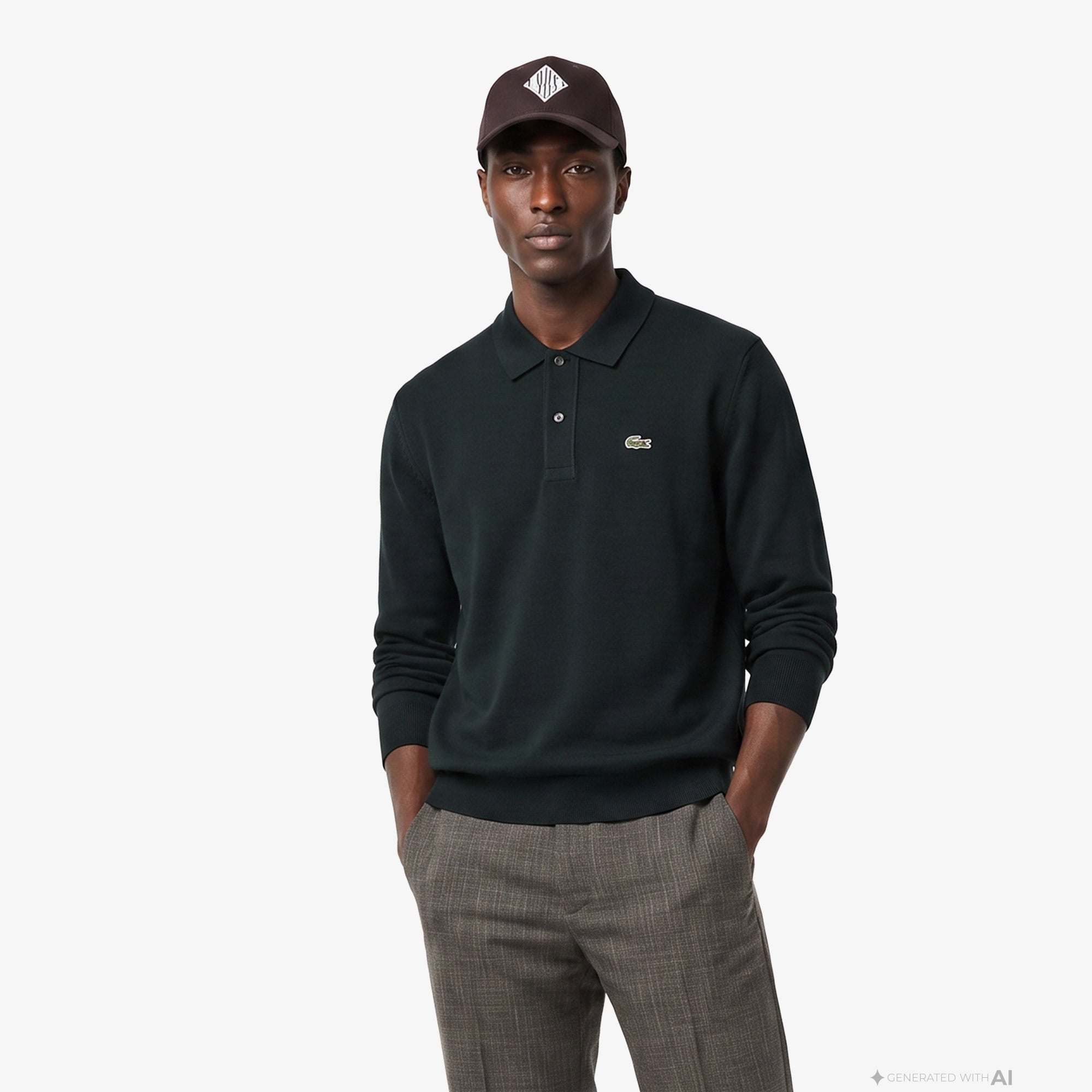 Erkek Classic Fit Polo Yaka Koyu Yeşil Kazak