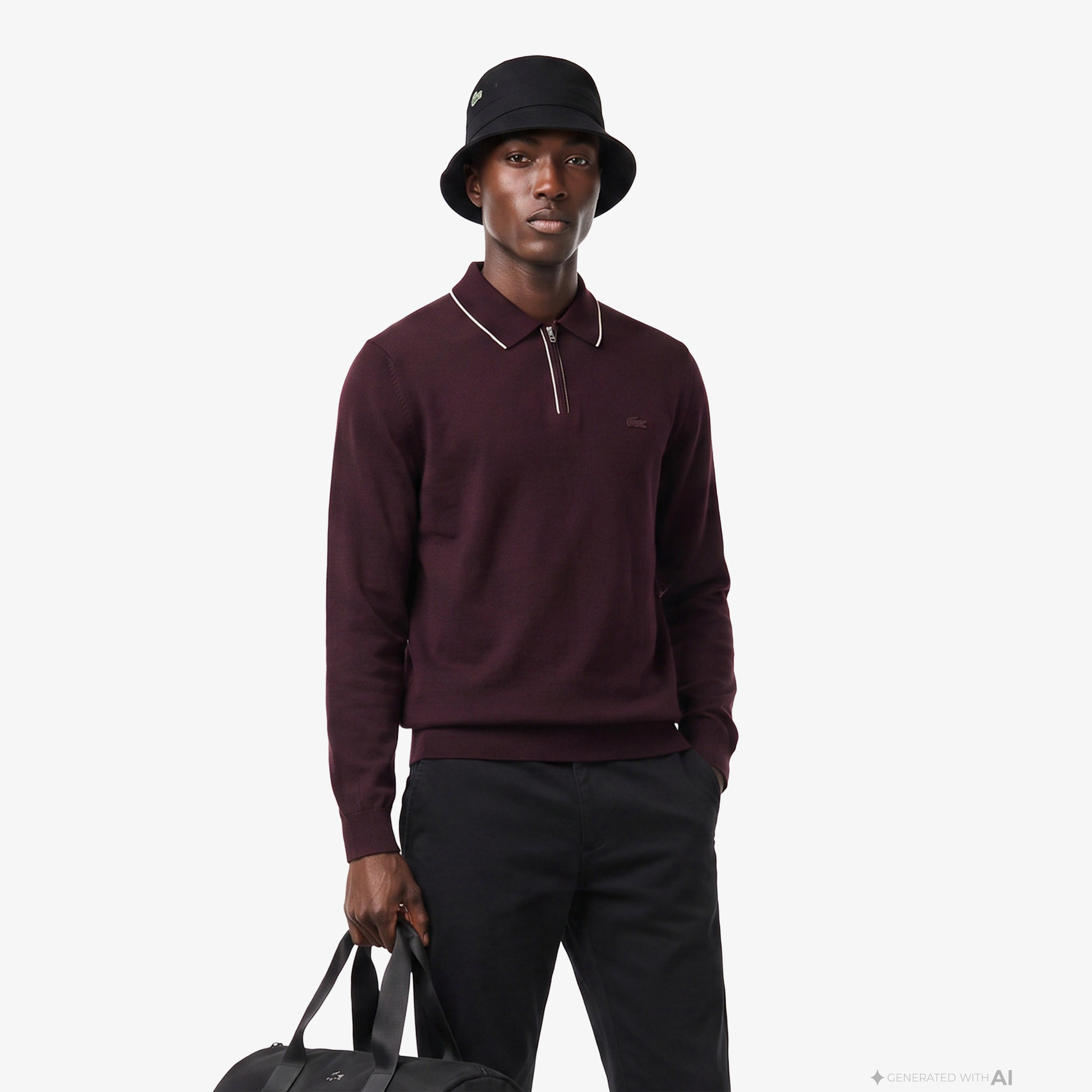 Erkek Regular Fit Yarım Fermuarlı Yün Bordo Kazak Erkek Regular Fit Yarım Fermuarlı Yün Bordo Kazak