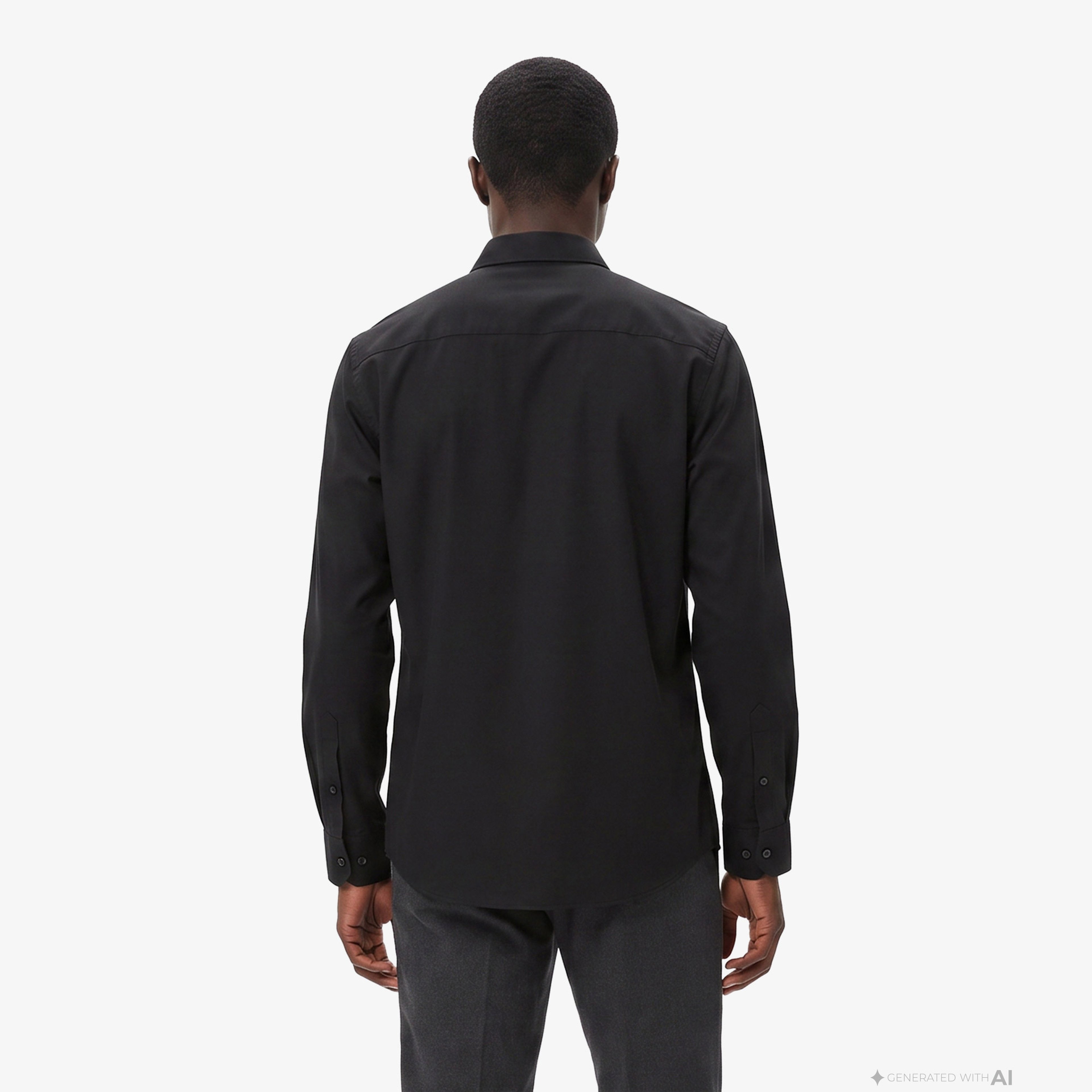 Erkek Slim Fit Düğmeli Yaka Siyah Gömlek