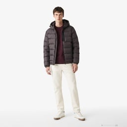 Erkek Regular Fit Kapüşonlu Koyu Kahverengi Şişme Mont Kahverengi