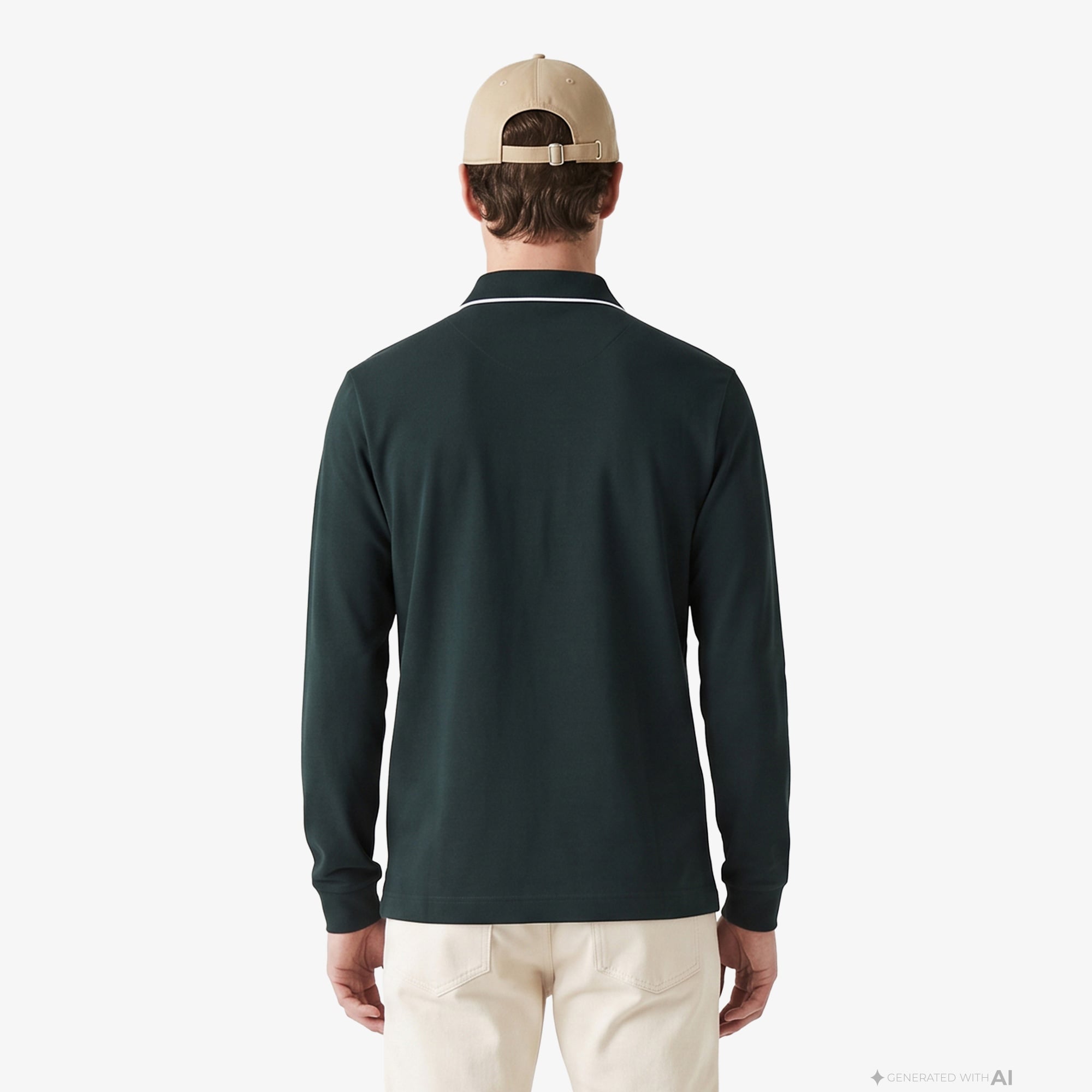 Erkek Regular Fit Uzun Kollu Koyu Yeşil Paris Polo