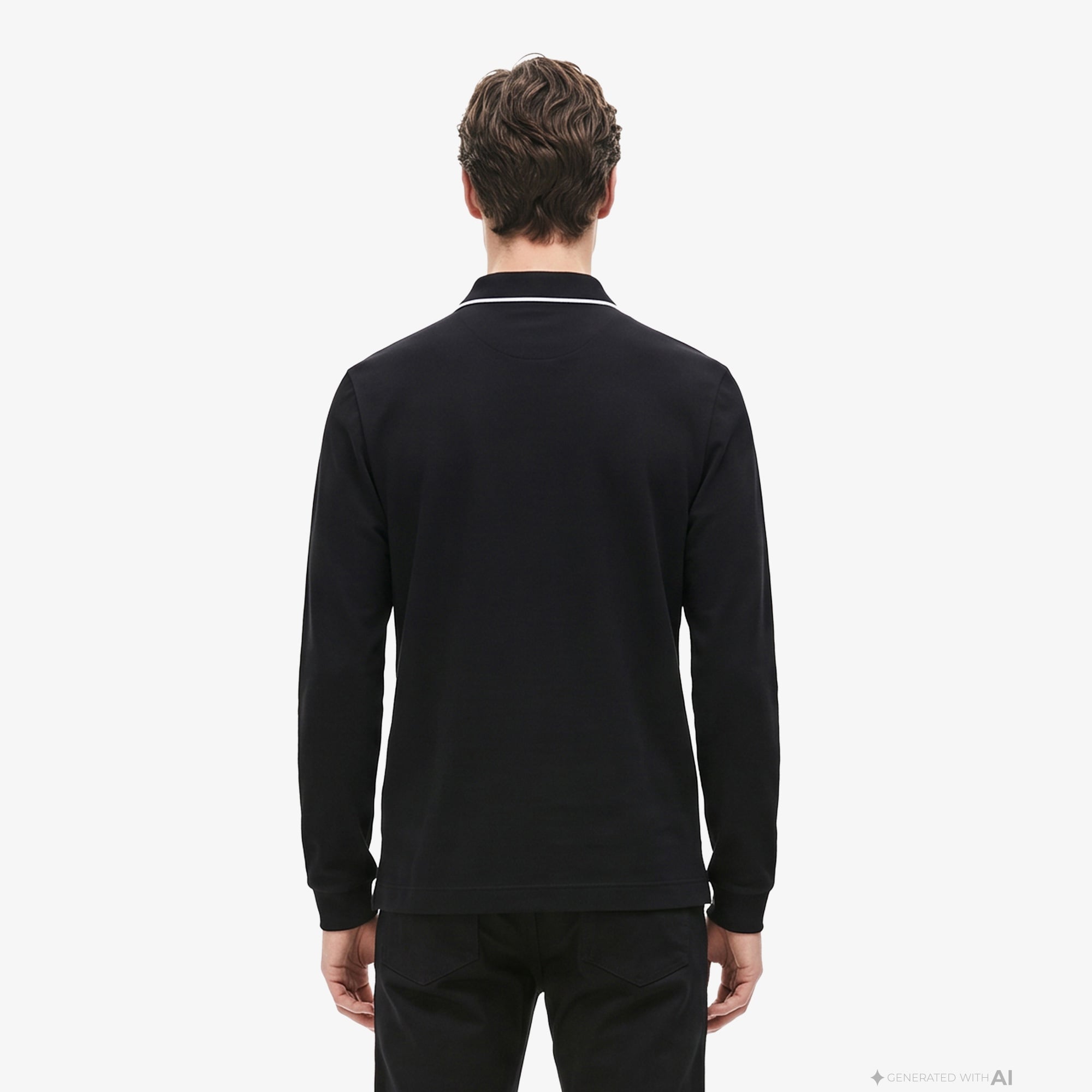 Erkek Regular Fit Uzun Kollu Siyah Paris Polo