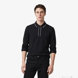 Erkek Regular Fit Uzun Kollu Siyah Paris Polo Siyah
