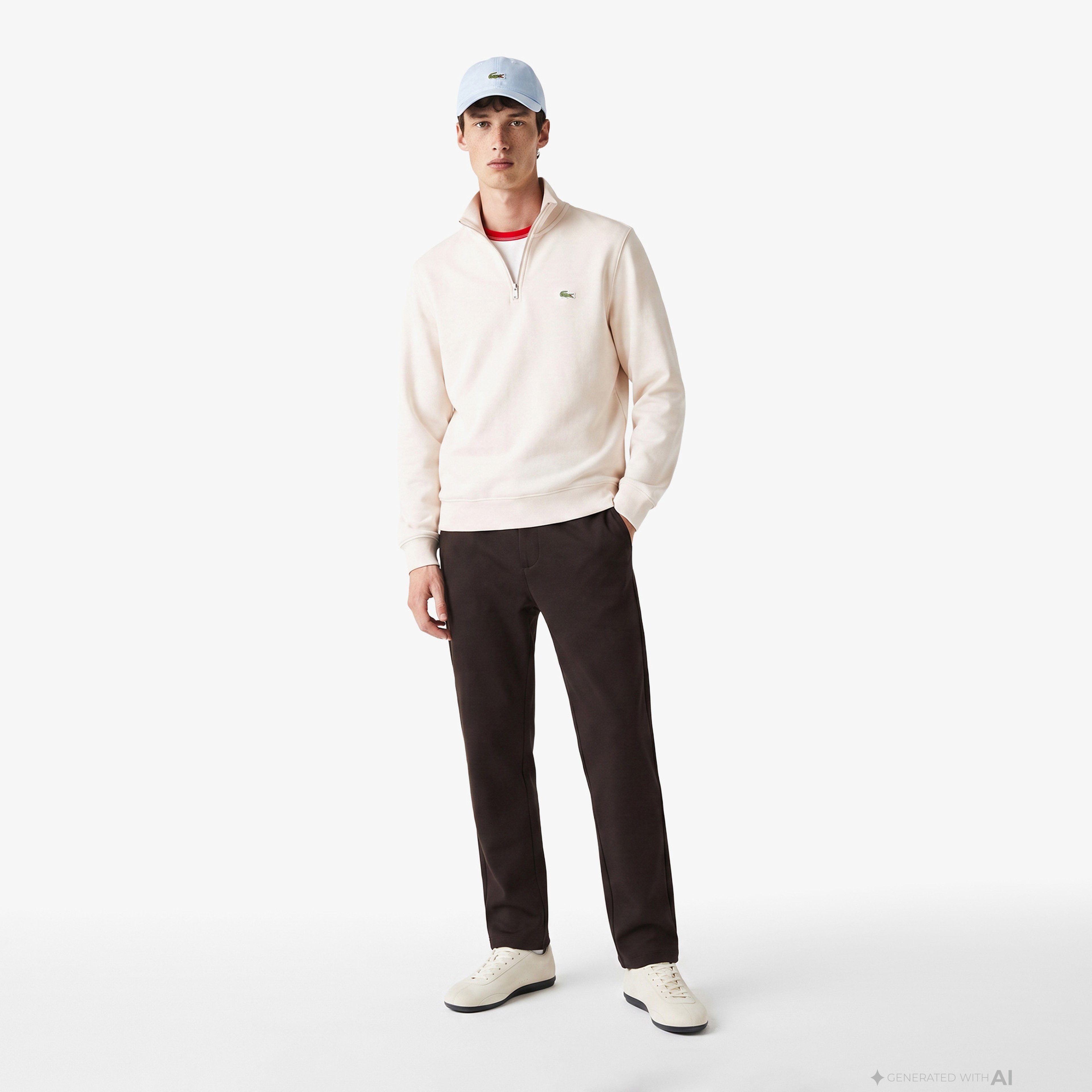 Erkek Regular Fit Yarım Fermuarlı Krem Sweatshirt Erkek Regular Fit Yarım Fermuarlı Krem Sweatshirt