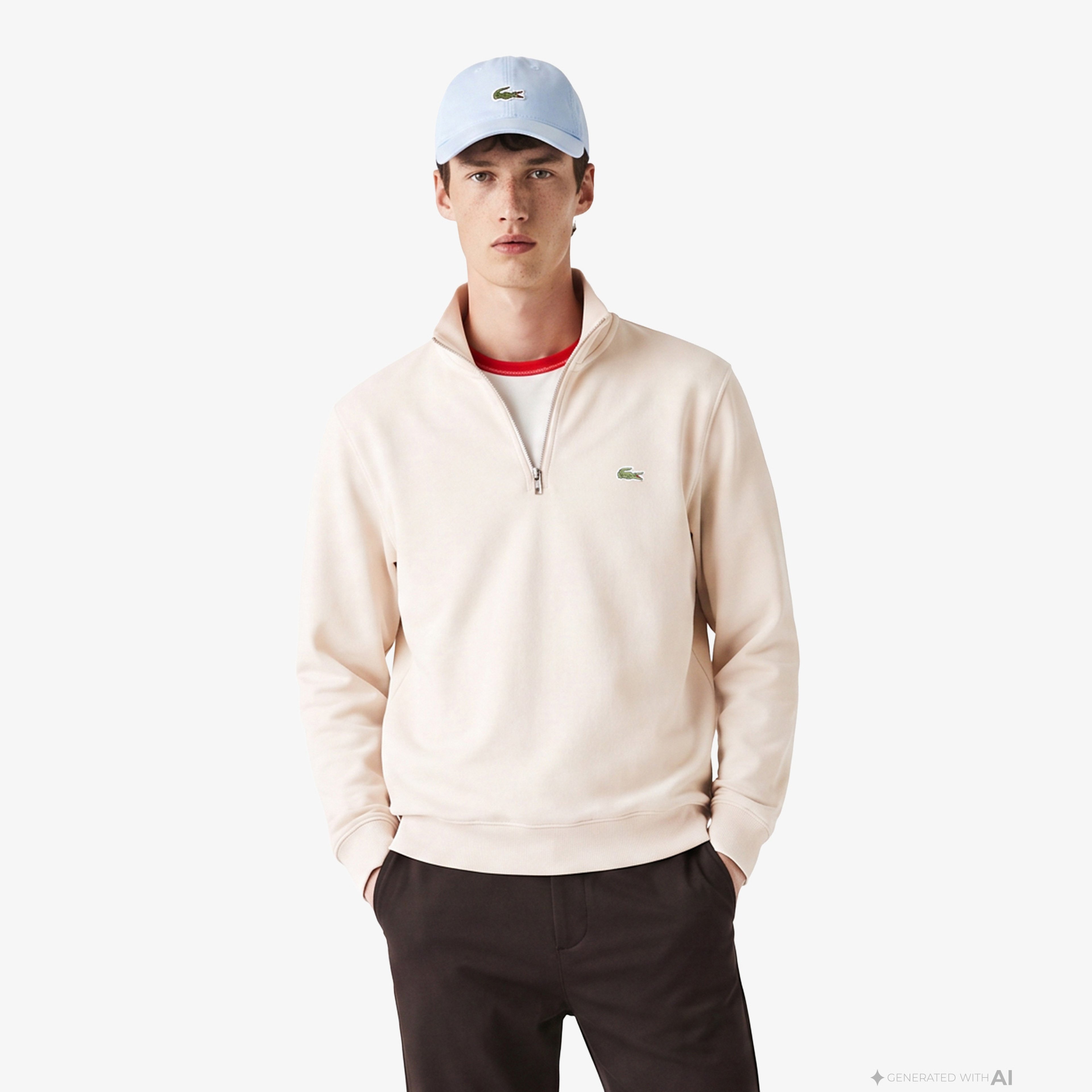 Erkek Regular Fit Yarım Fermuarlı Krem Sweatshirt Erkek Regular Fit Yarım Fermuarlı Krem Sweatshirt