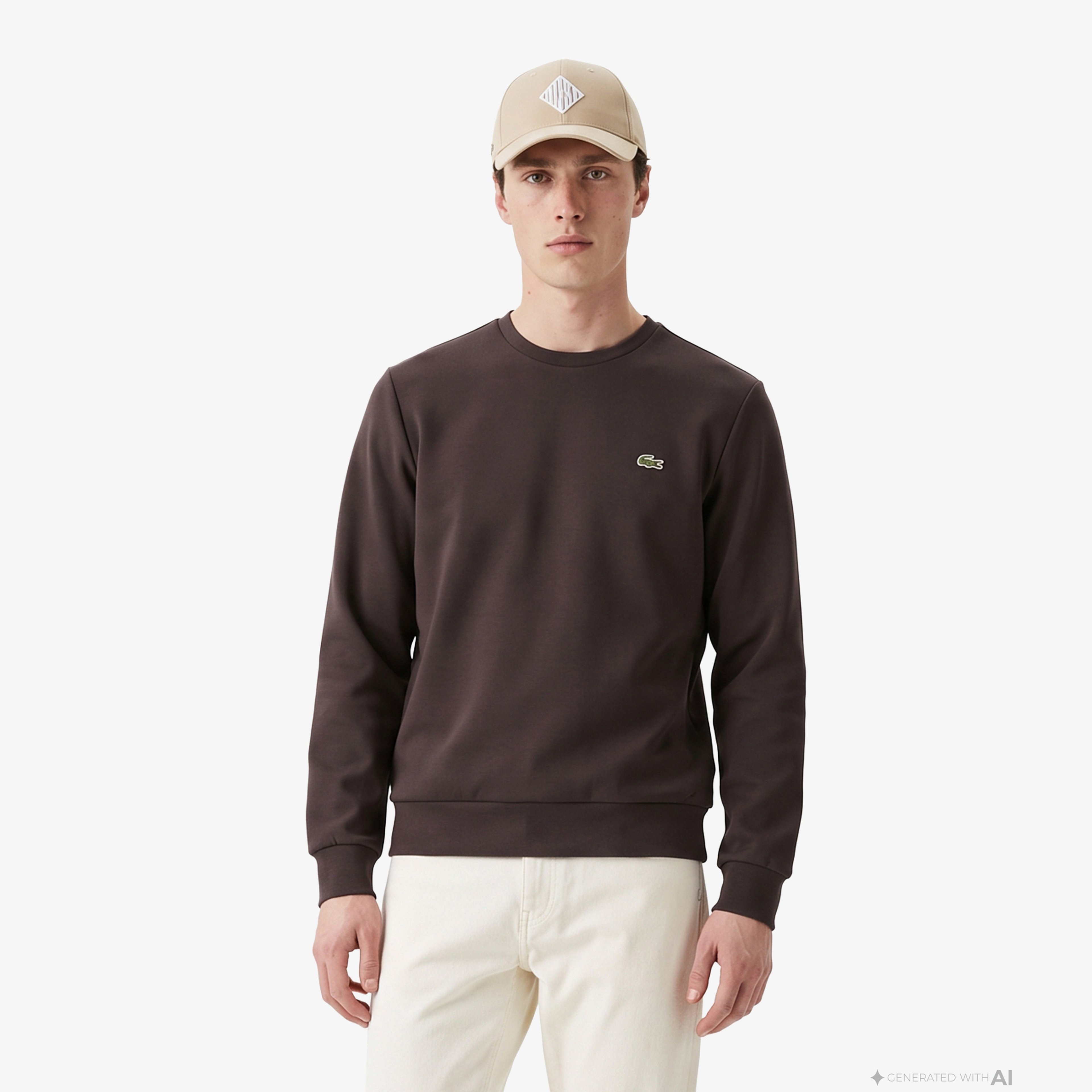 Erkek Classic Fit Bisiklet Yaka Kahverengi Sweatshirt