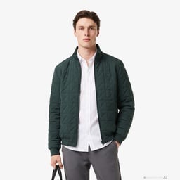 Erkek Regular Fit Dik Yaka Kapitone Koyu Yeşil Mont Yeşil