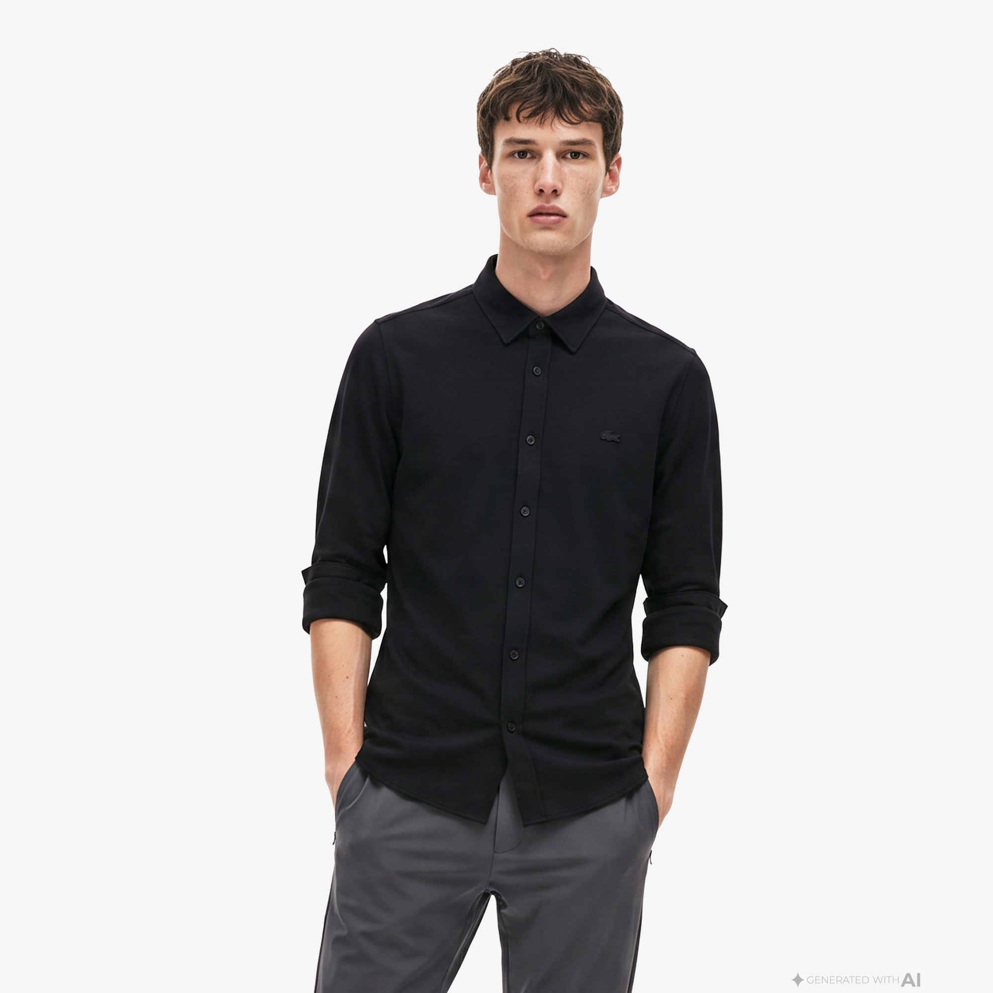 Erkek Slim Fit Siyah Gömlek