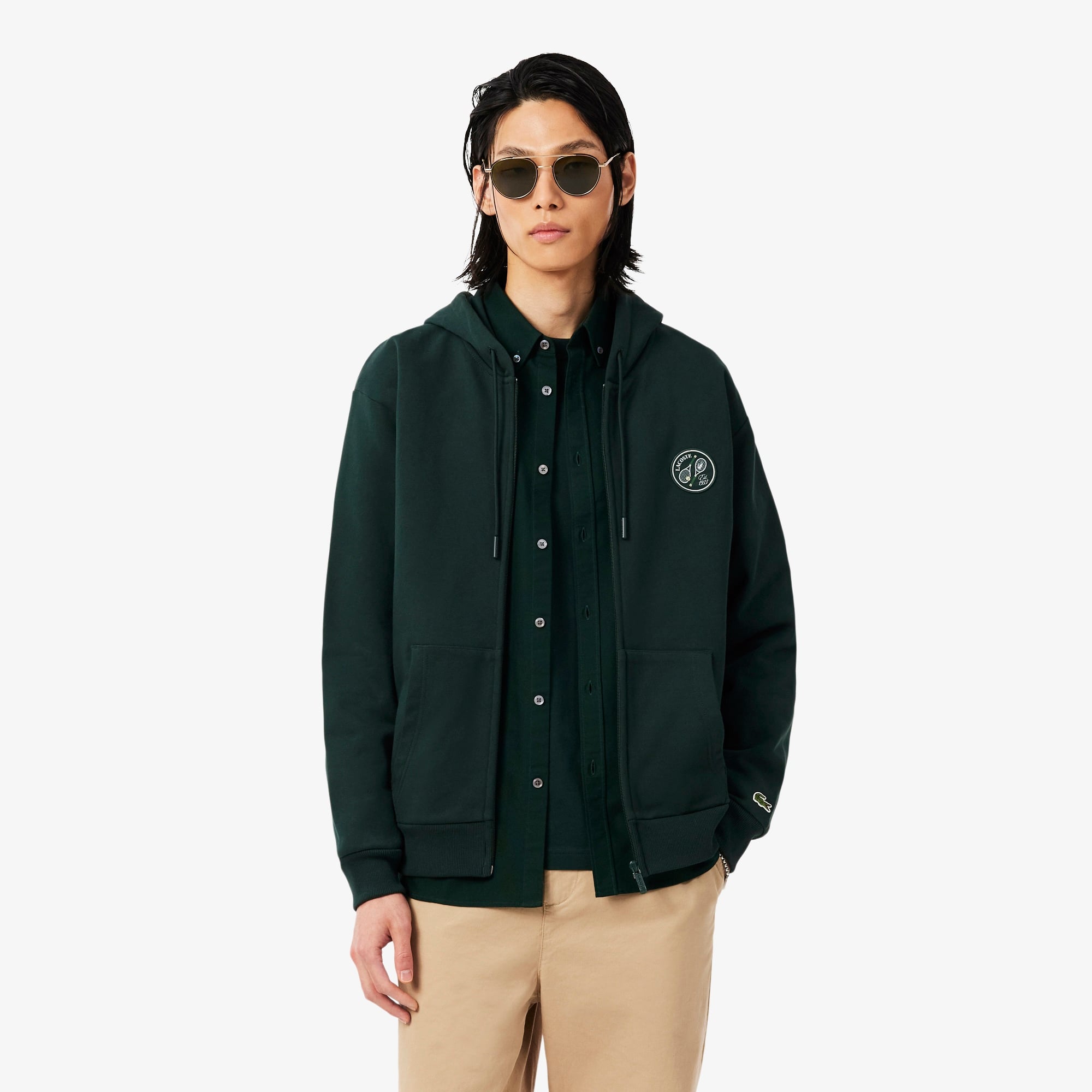 Erkek Classic Fit Kapüşonlu Koyu Yeşil Sweatshirt