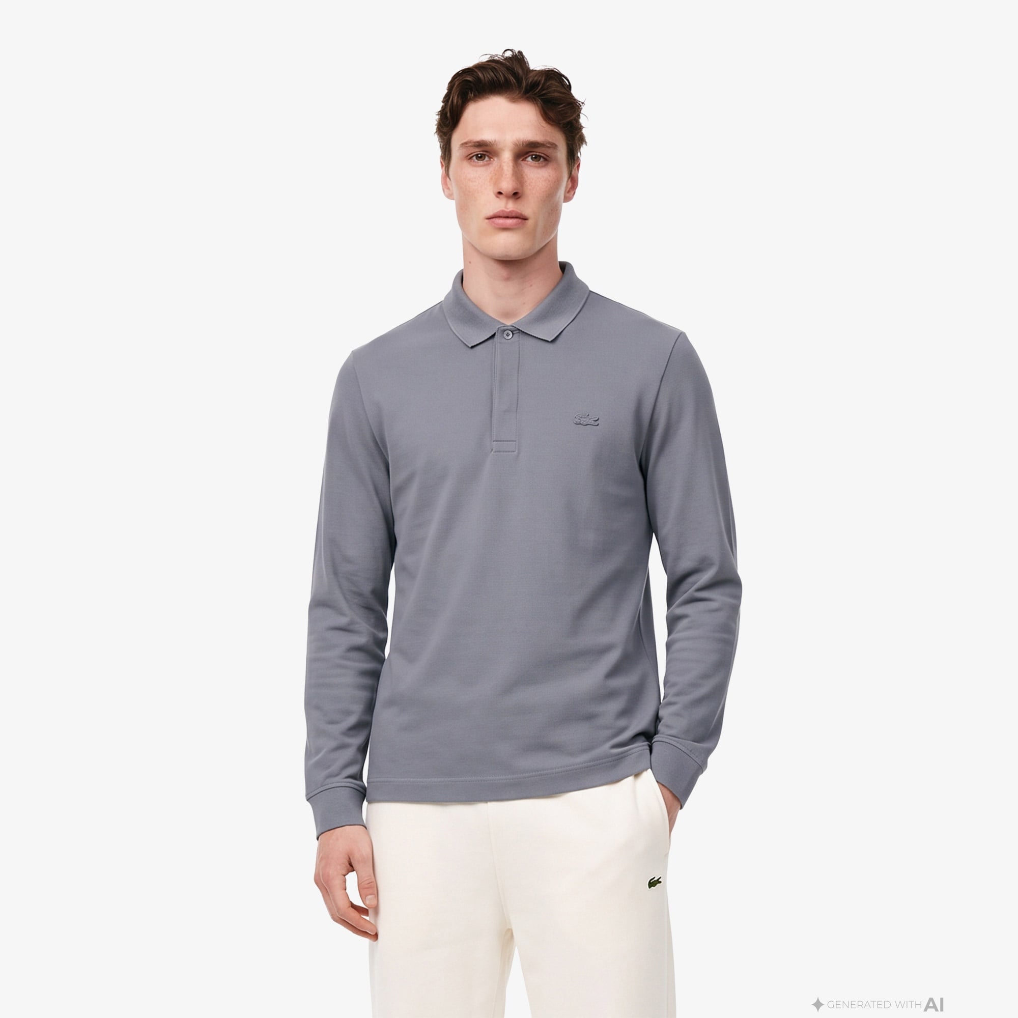 Erkek Regular Fit Uzun Kollu Koyu Gri Paris Polo