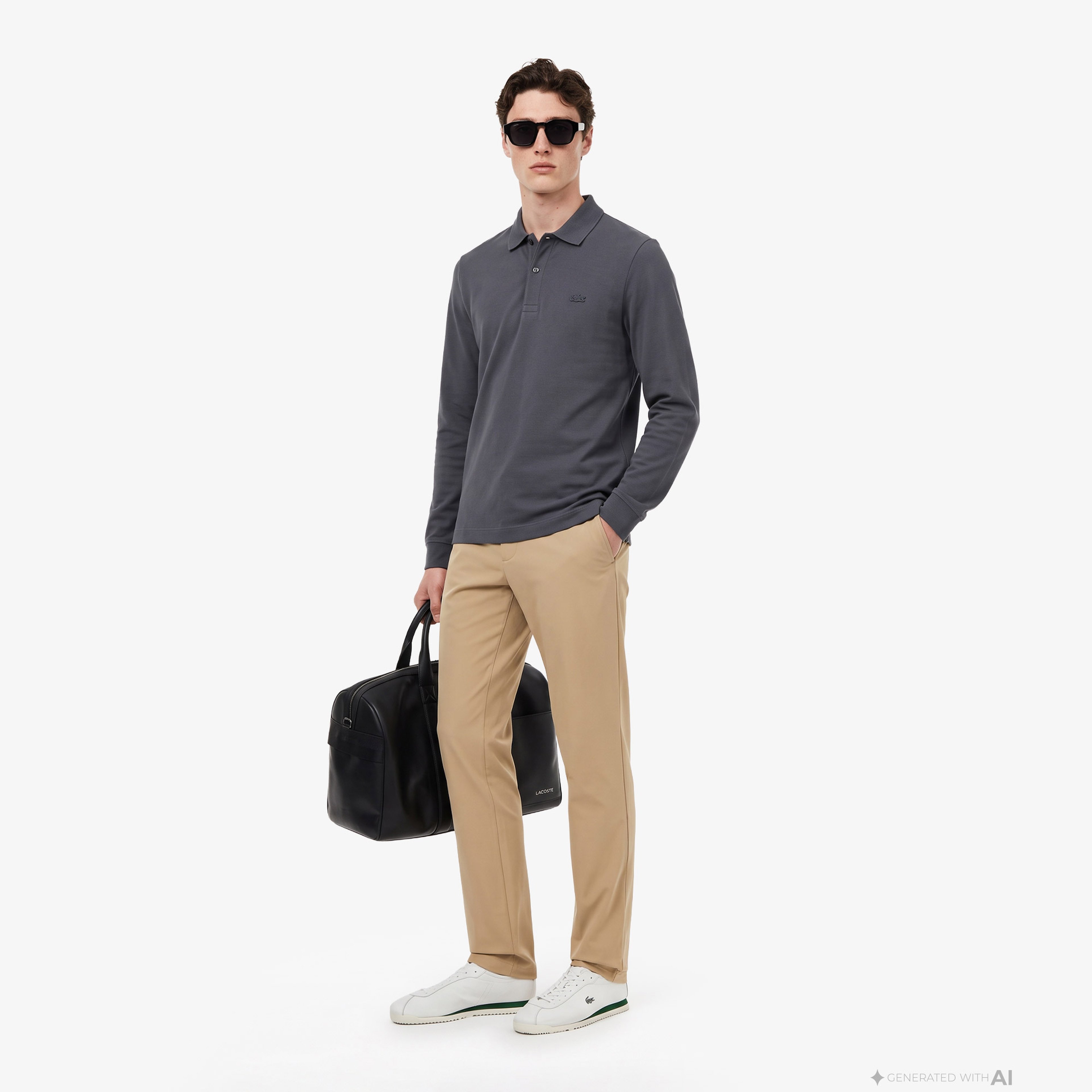 Erkek Regular Fit Uzun Kollu Koyu Gri Paris Polo
