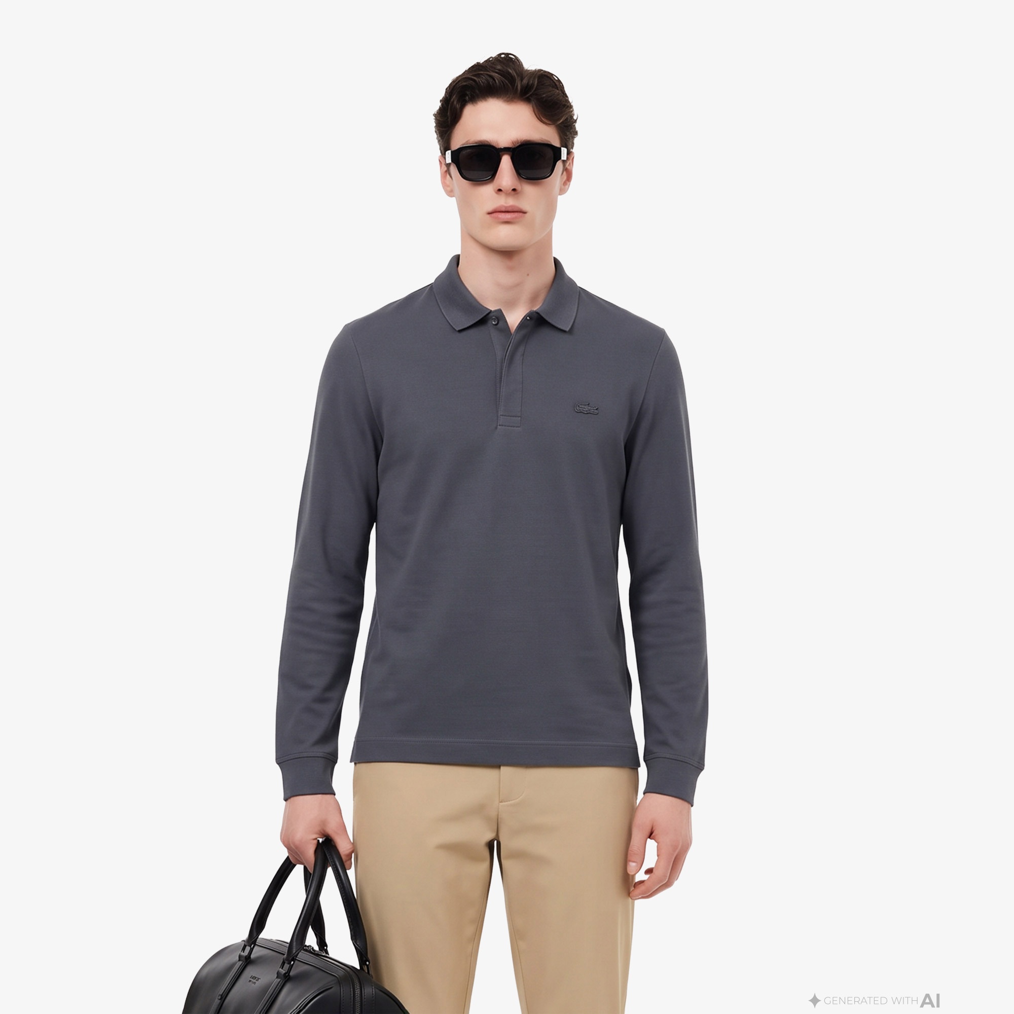 Erkek Regular Fit Uzun Kollu Koyu Gri Paris Polo