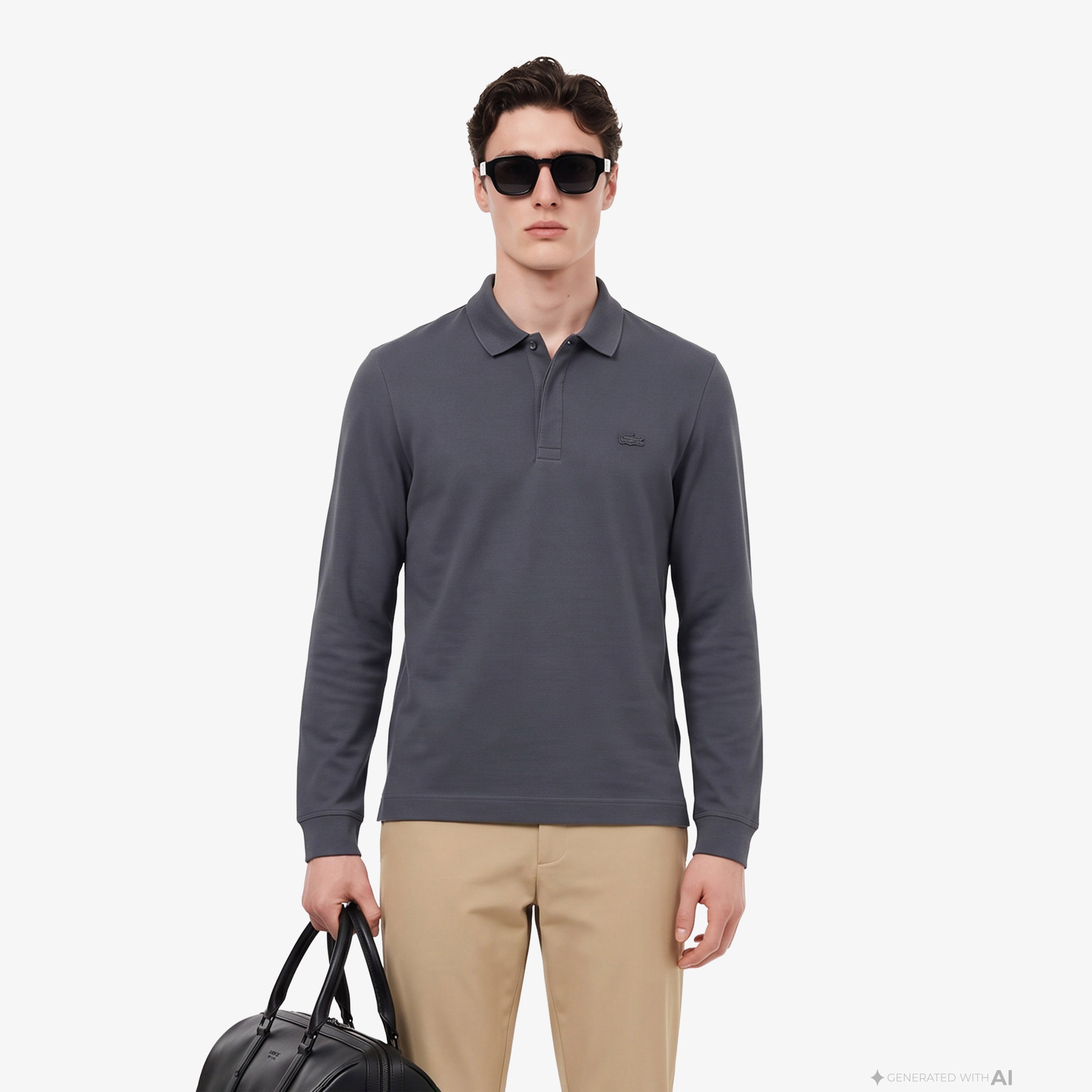 Erkek Regular Fit Uzun Kollu Koyu Gri Paris Polo