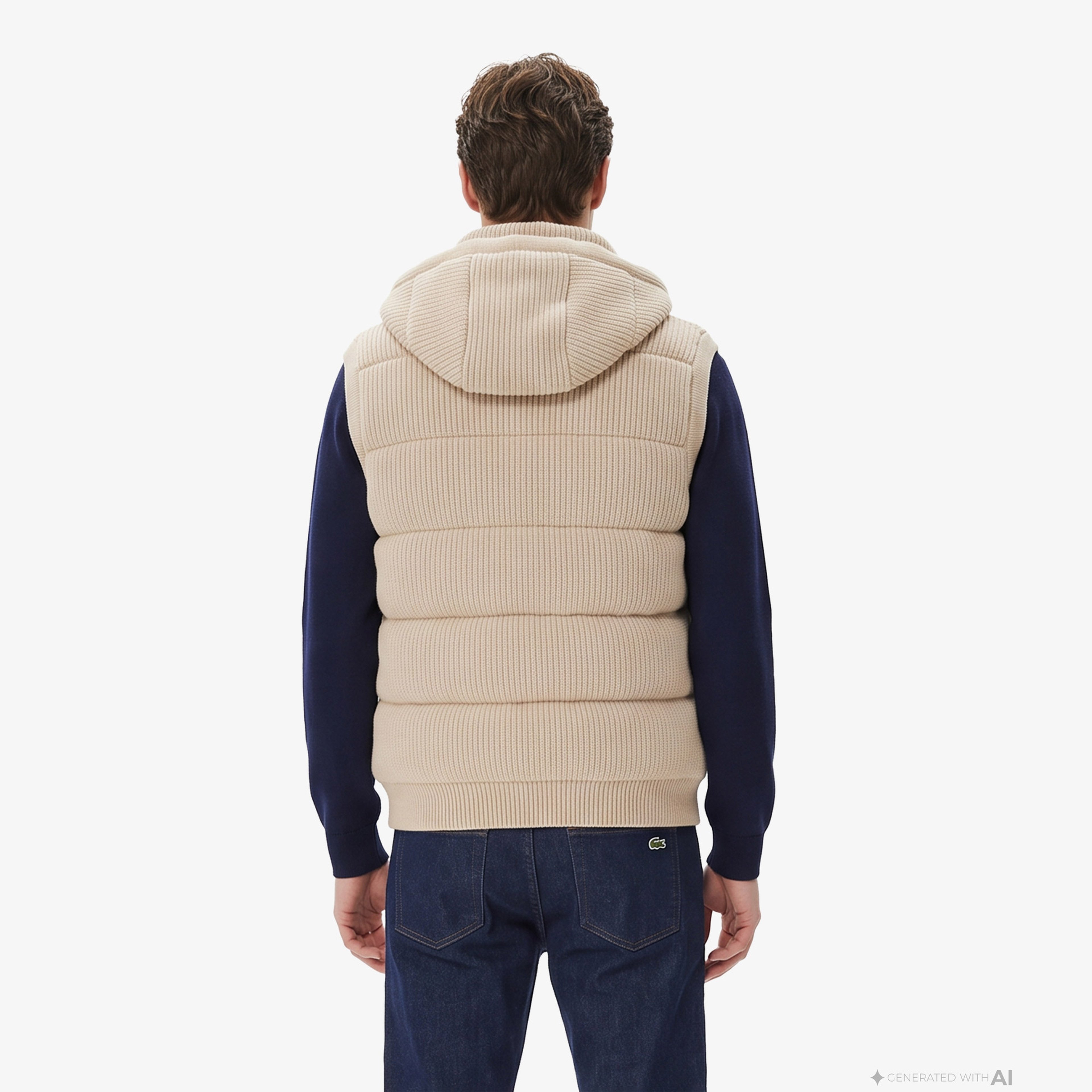 Erkek Classic Fit Kapüşonlu Bej Yelek