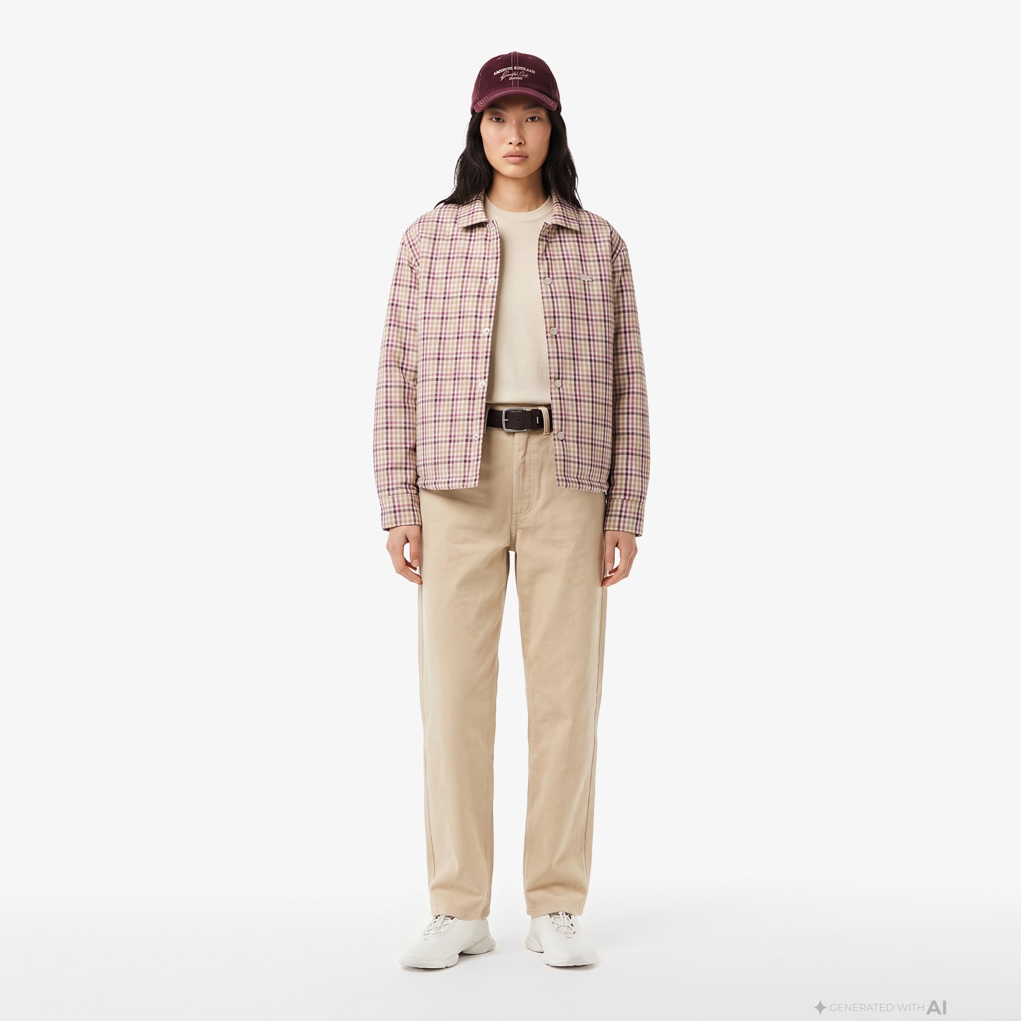 Kadın Relaxed Fit Ekose Bej Dış Gömlek