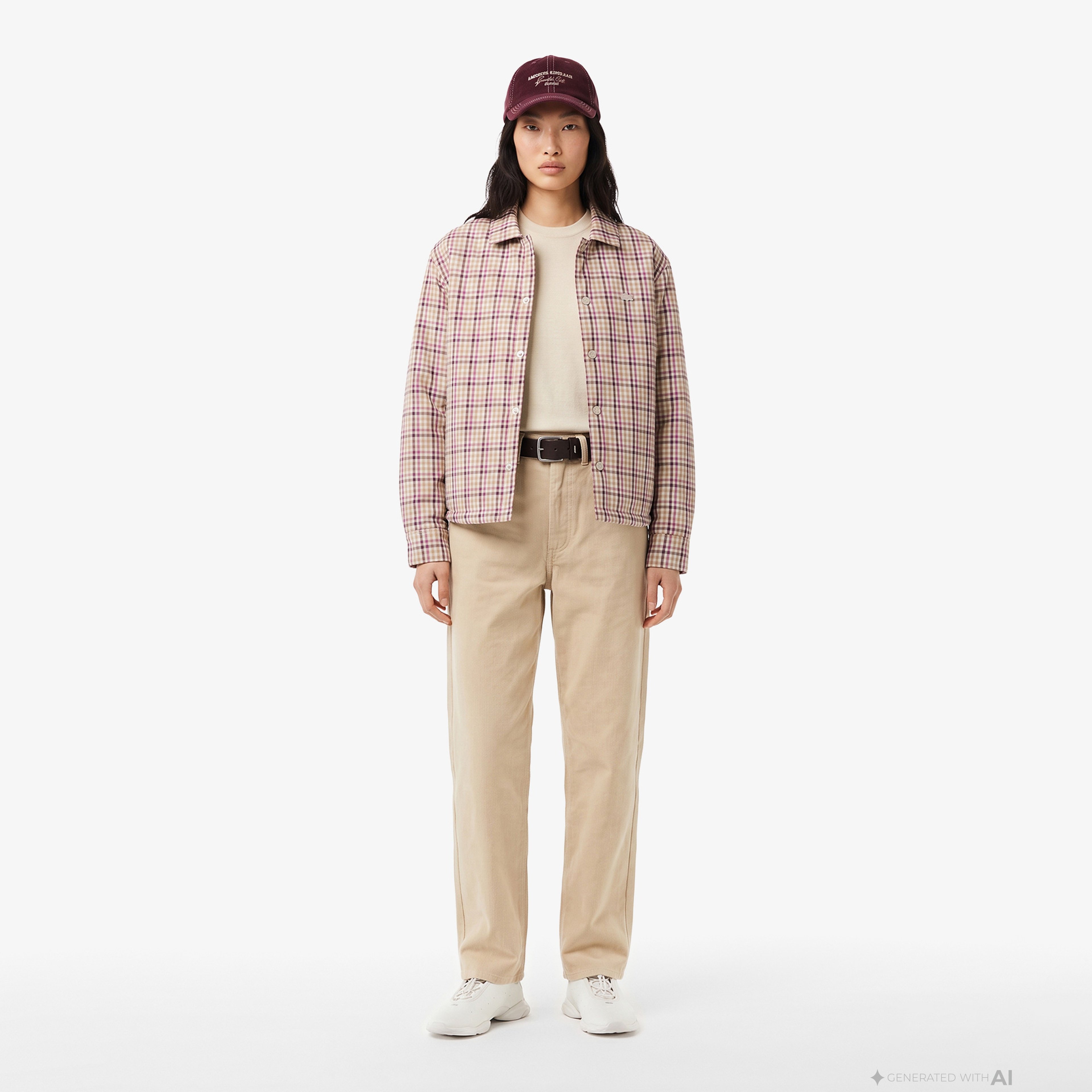 Kadın Relaxed Fit Ekose Bej Dış Gömlek