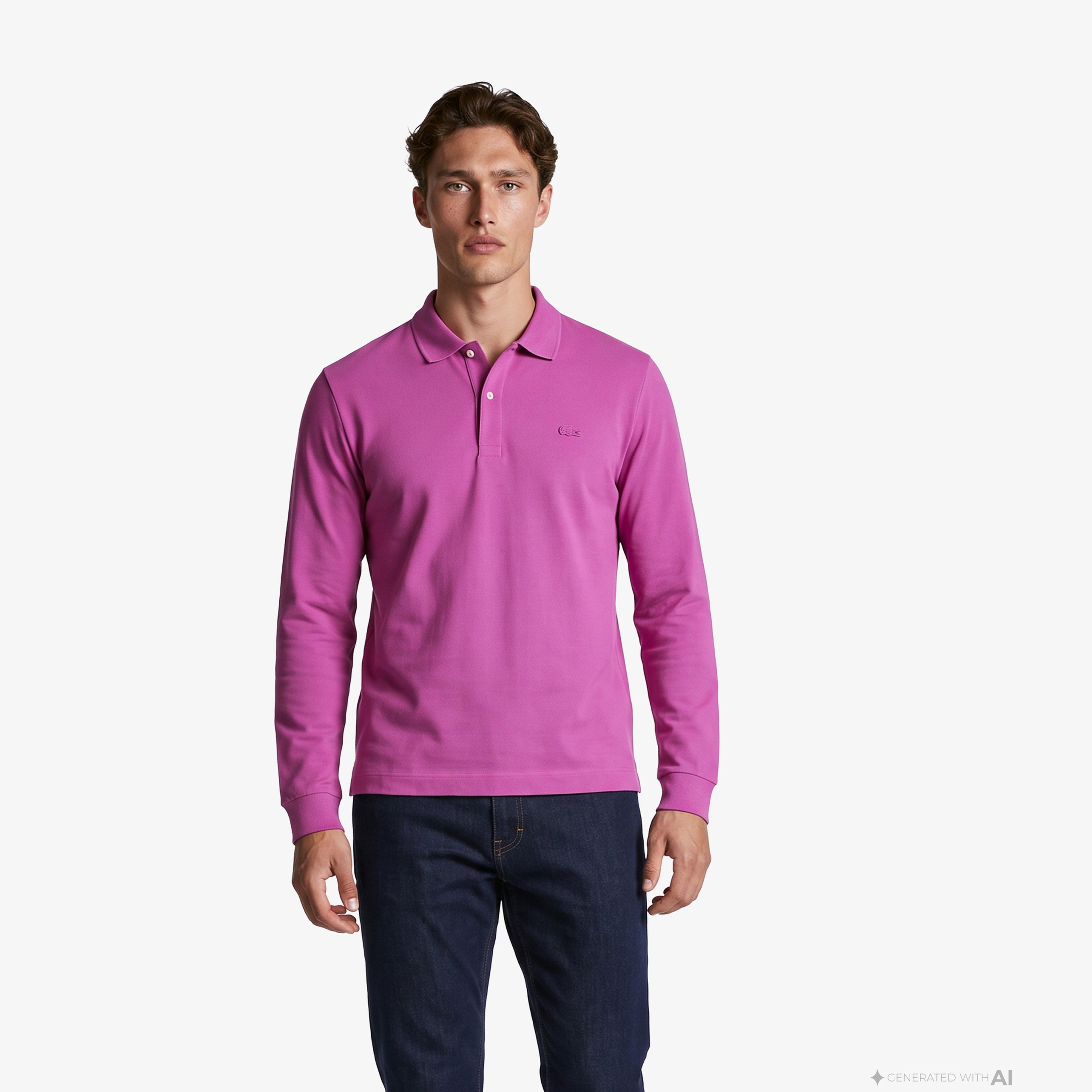 Erkek Regular Fit Uzun Kollu Pembe Paris Polo