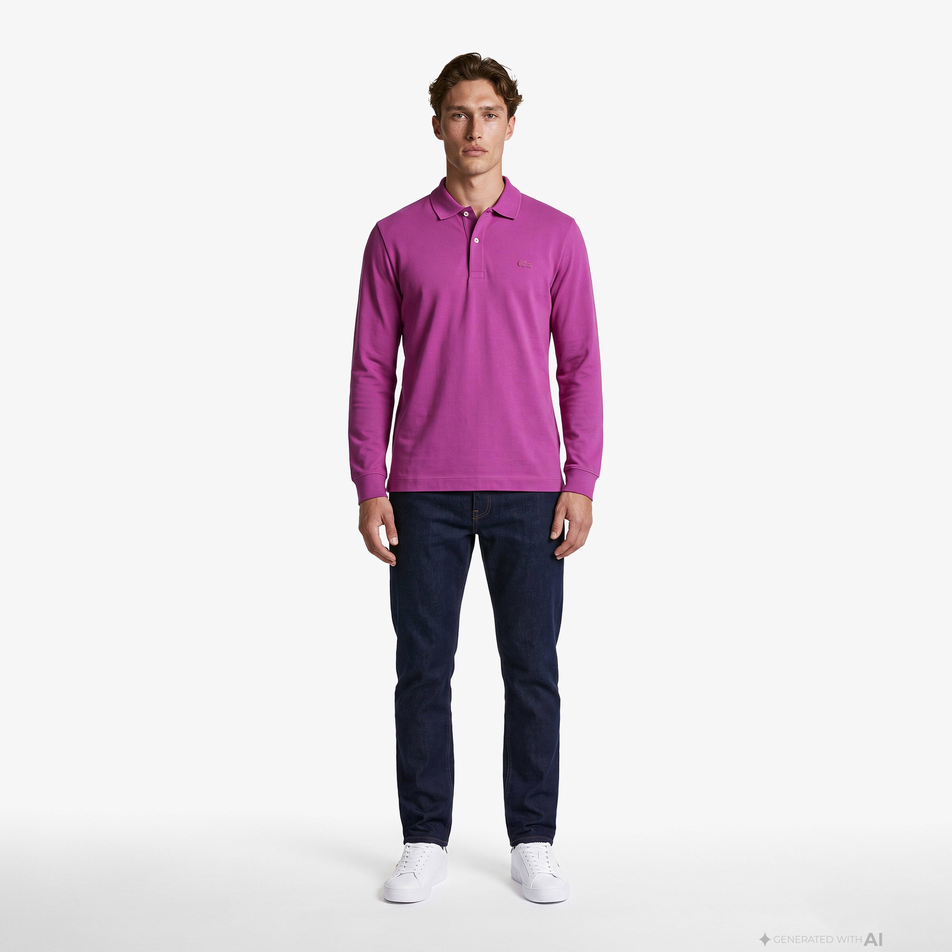 Erkek Regular Fit Uzun Kollu Pembe Paris Polo