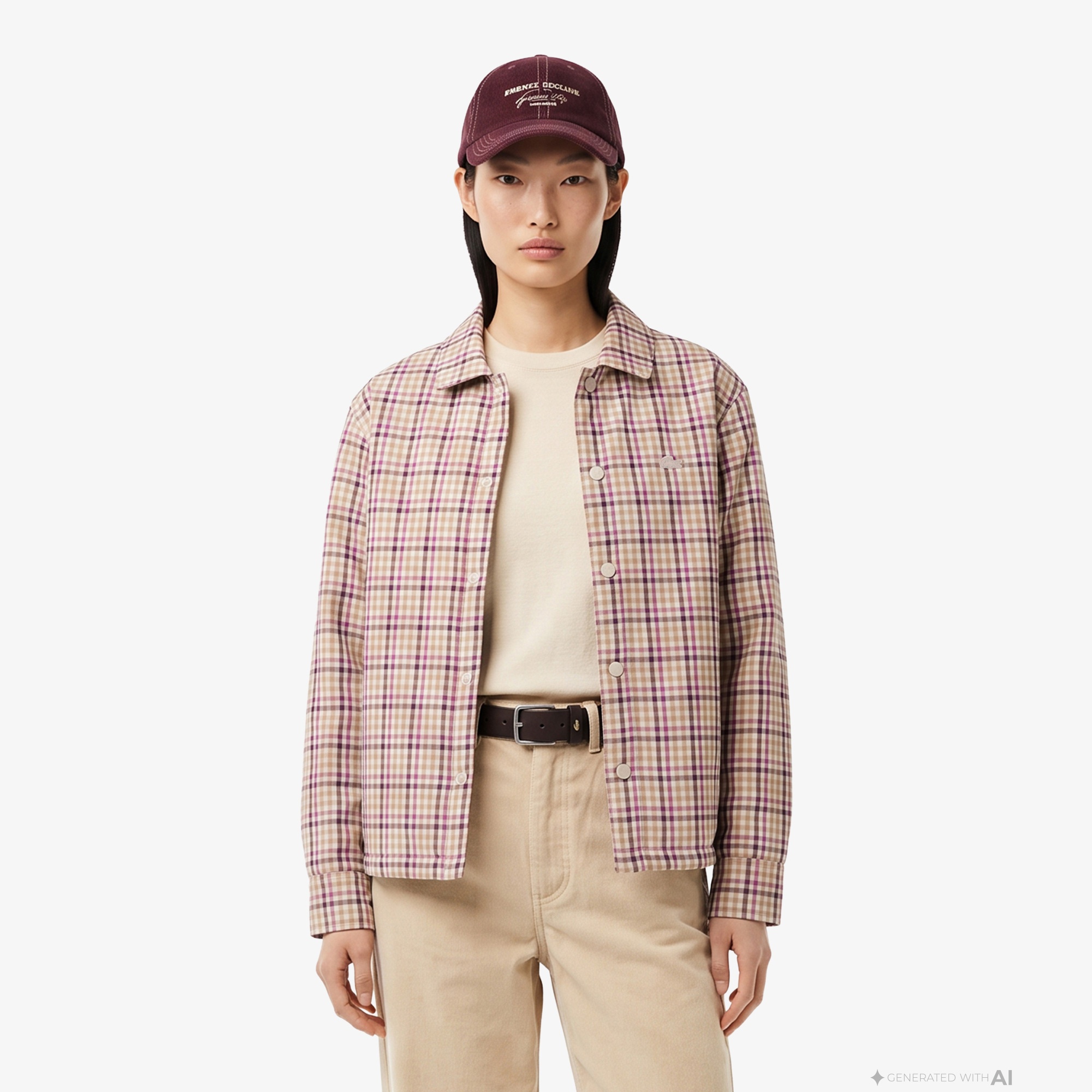 Kadın Relaxed Fit Ekose Bej Dış Gömlek