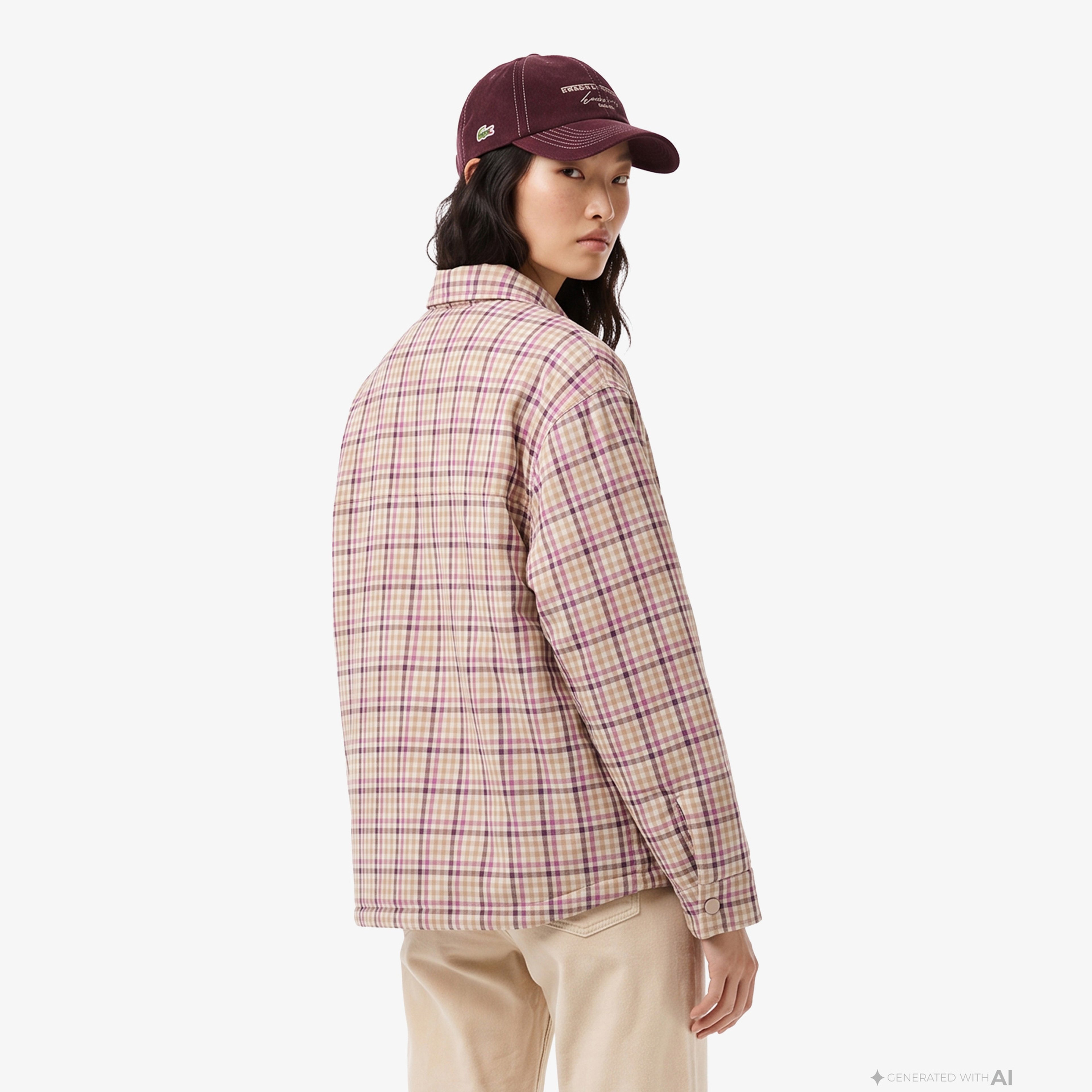 Kadın Relaxed Fit Ekose Bej Dış Gömlek