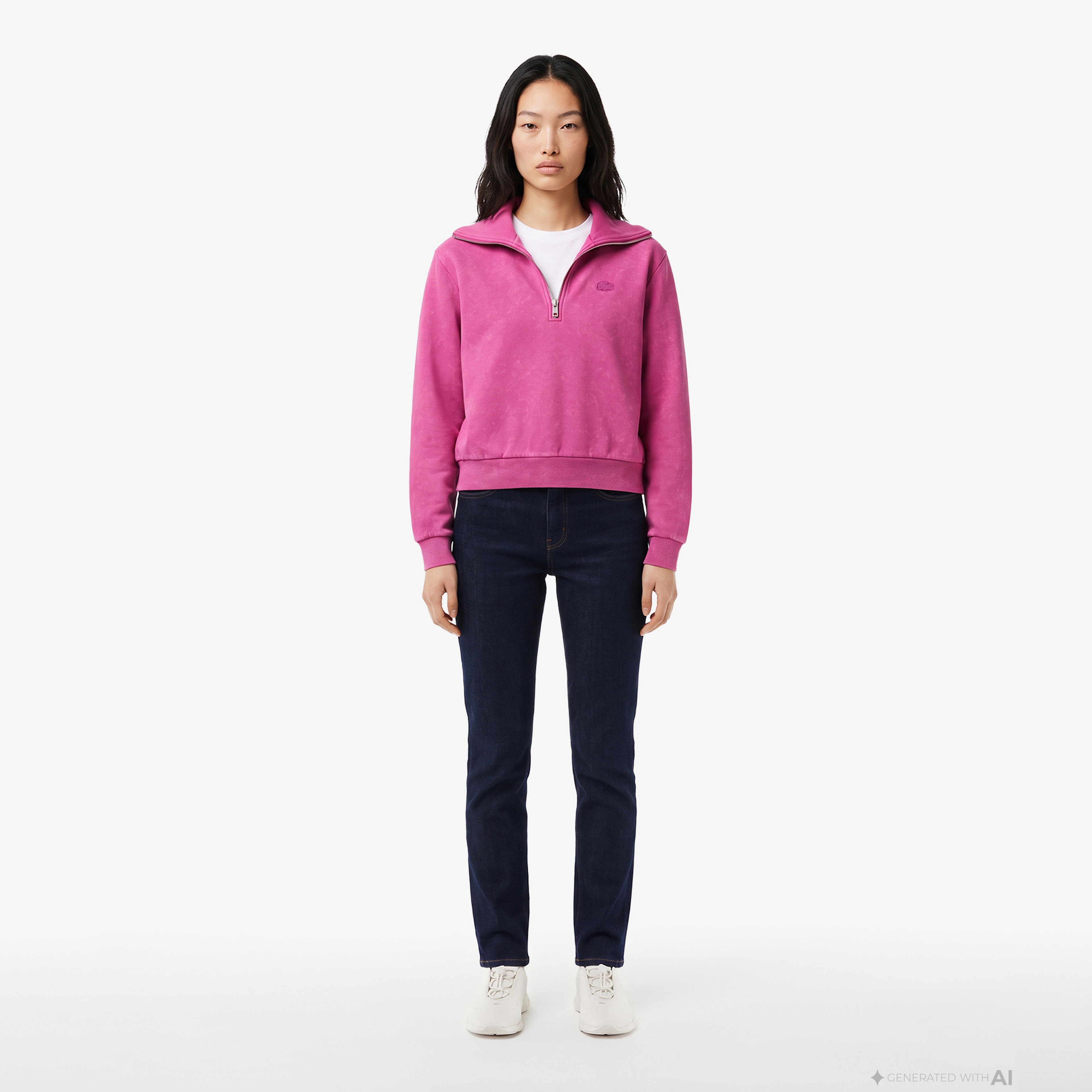Kadın Relaxed Fit Yarım Fermuarlı Pembe Sweatshirt Kadın Relaxed Fit Yarım Fermuarlı Pembe Sweatshirt