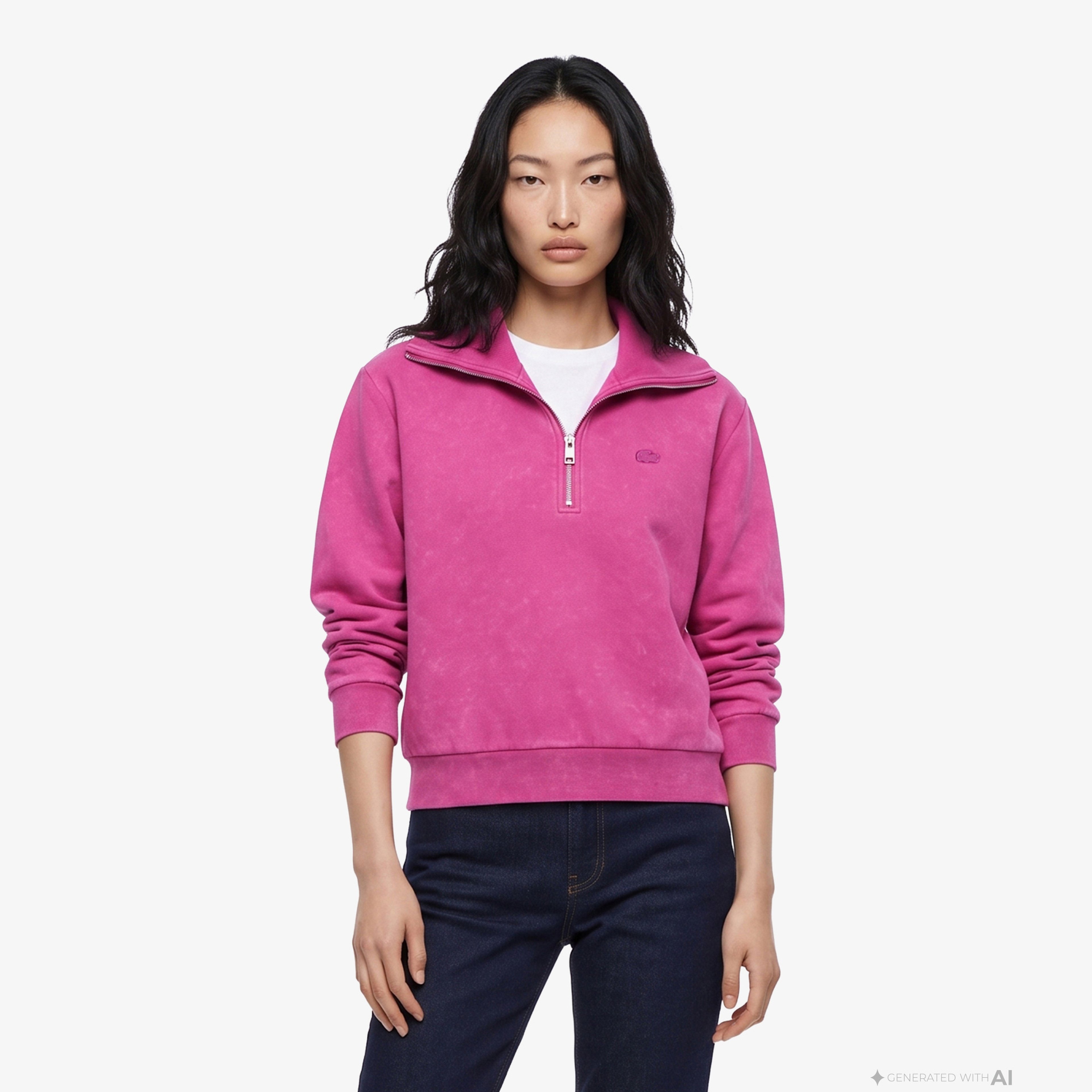 Kadın Relaxed Fit Yarım Fermuarlı Pembe Sweatshirt Kadın Relaxed Fit Yarım Fermuarlı Pembe Sweatshirt