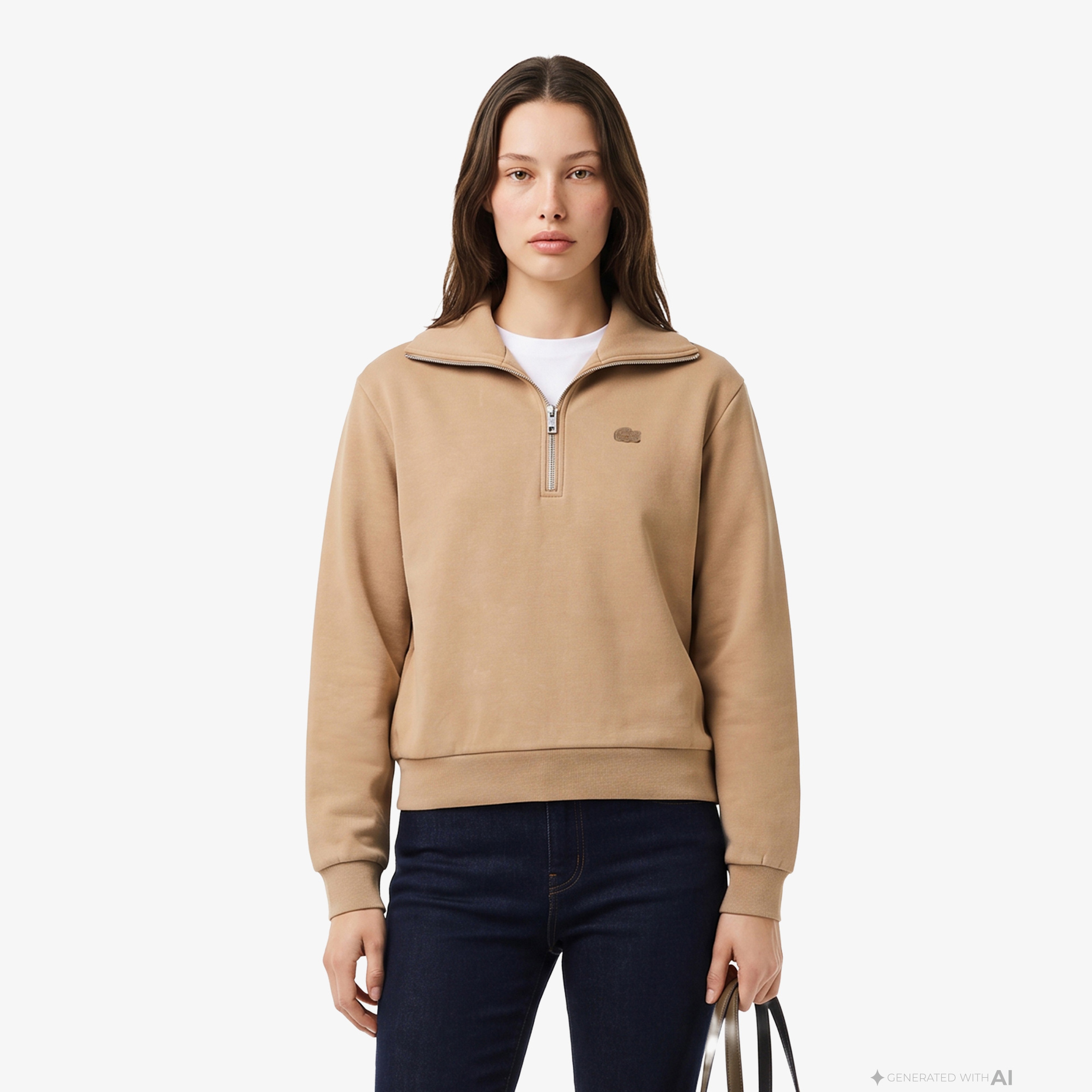 Kadın Relaxed Fit Yarım Fermuarlı Bej Sweatshirt Kadın Relaxed Fit Yarım Fermuarlı Bej Sweatshirt
