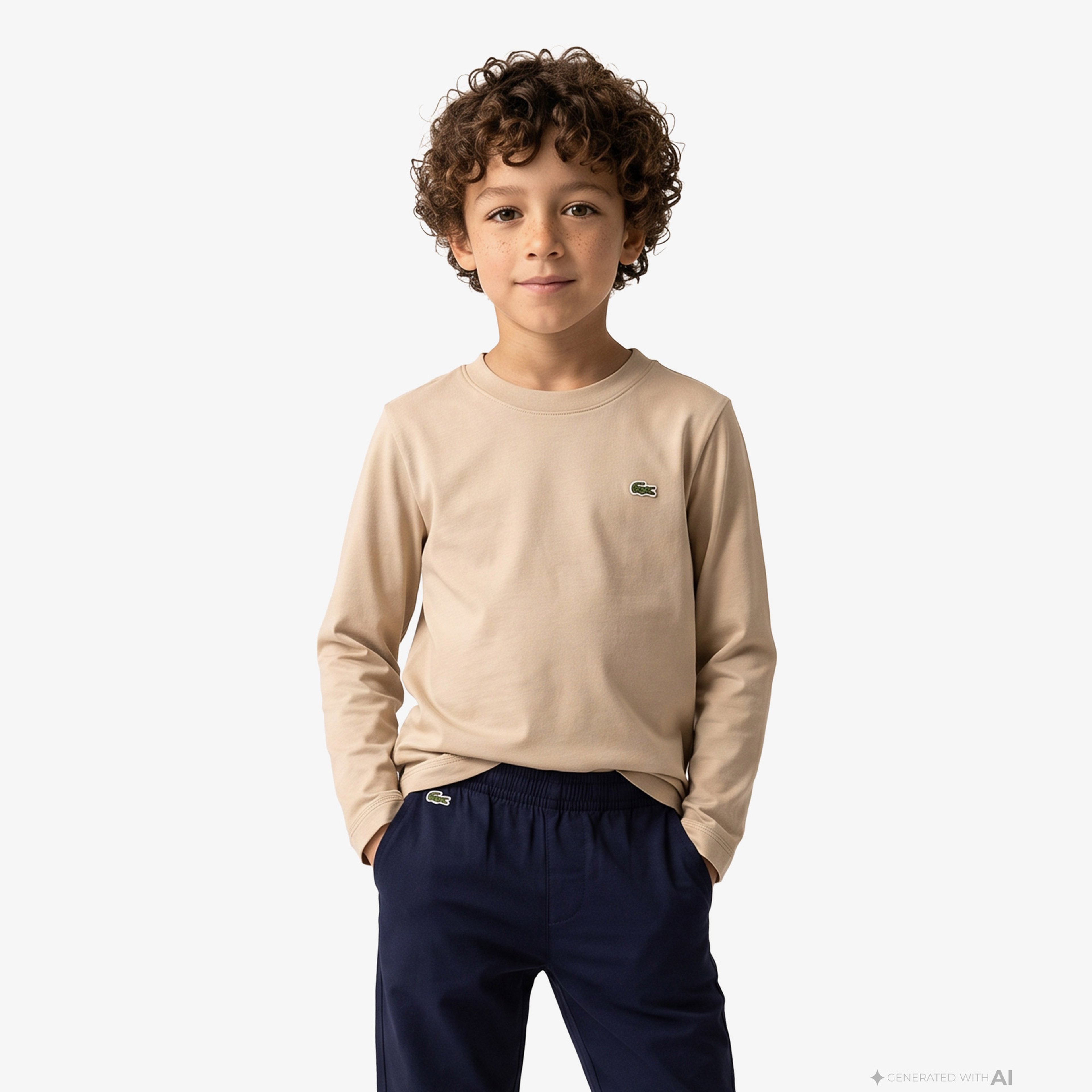 Çocuk Uzun Kollu Bisiklet Yaka Bej T-Shirt Çocuk Uzun Kollu Bisiklet Yaka Bej T-Shirt