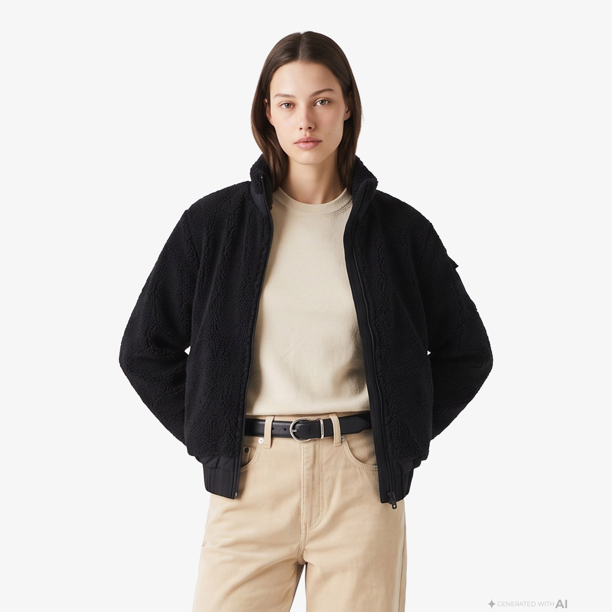 Kadın Relaxed Fit Dik Yaka Siyah Ceket
