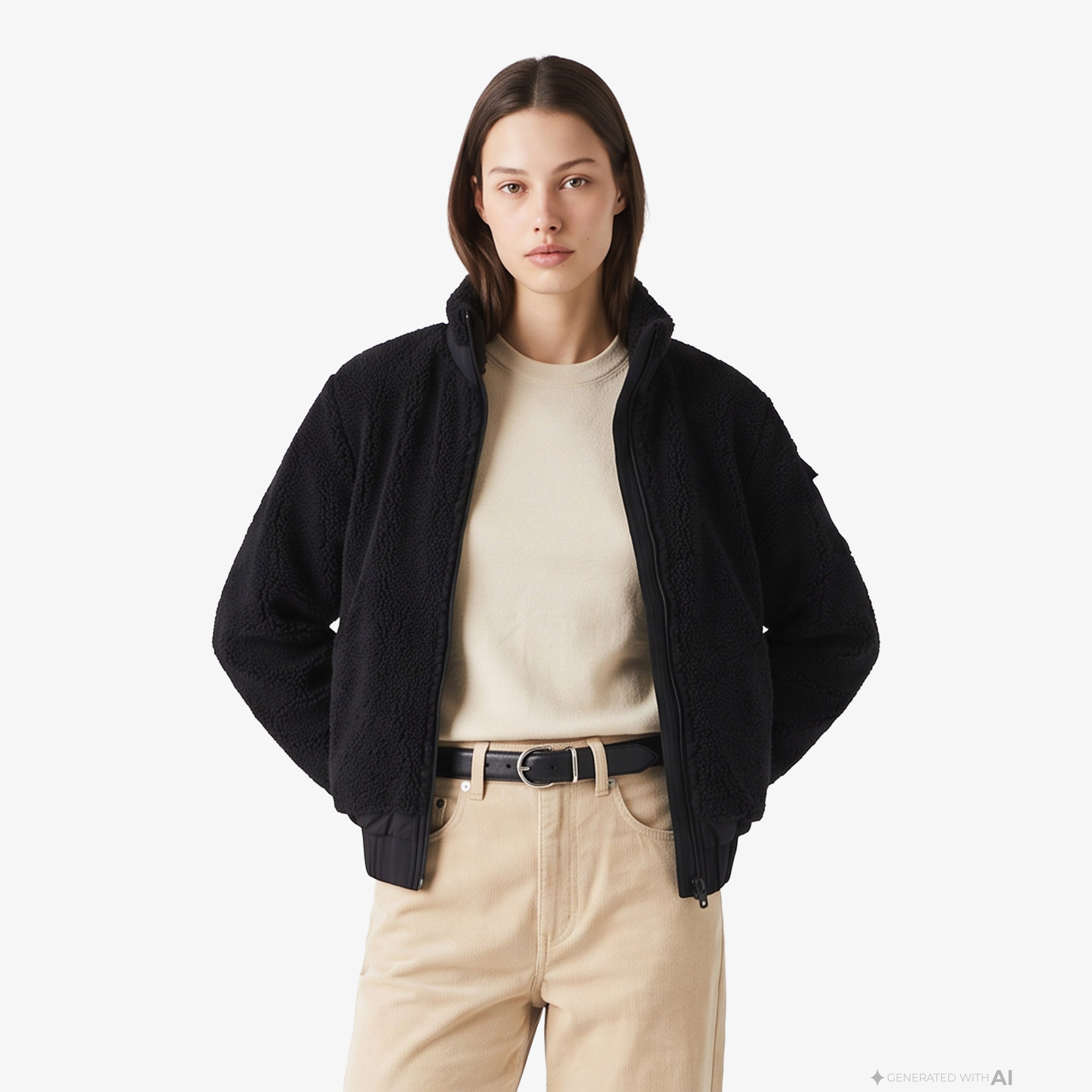 Kadın Relaxed Fit Dik Yaka Siyah Ceket