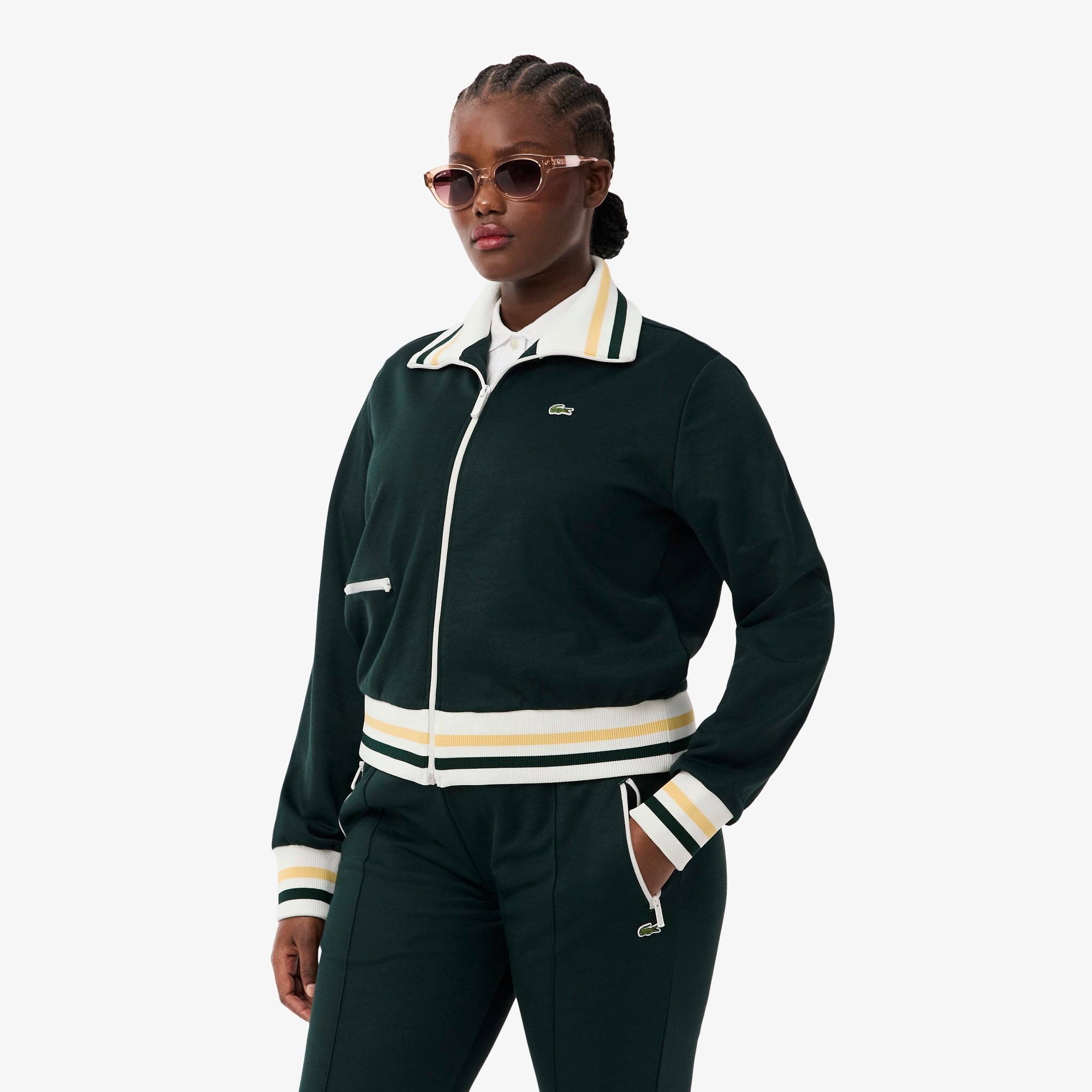 Kadın Regular Fit Fermuarlı Renk Bloklu Koyu Yeşil Sweatshirt