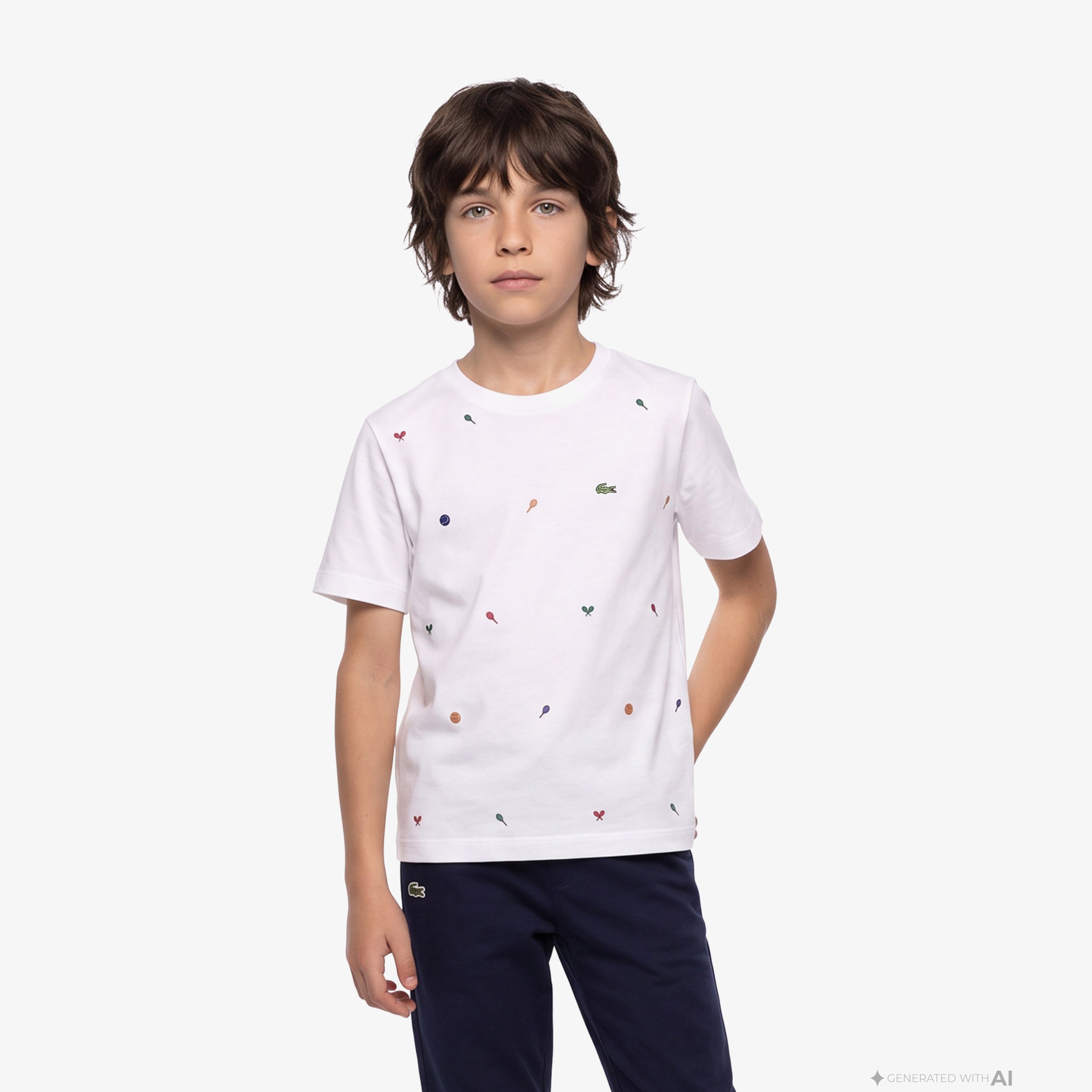 Çocuk Bisiklet Yaka Desenli Beyaz T-Shirt