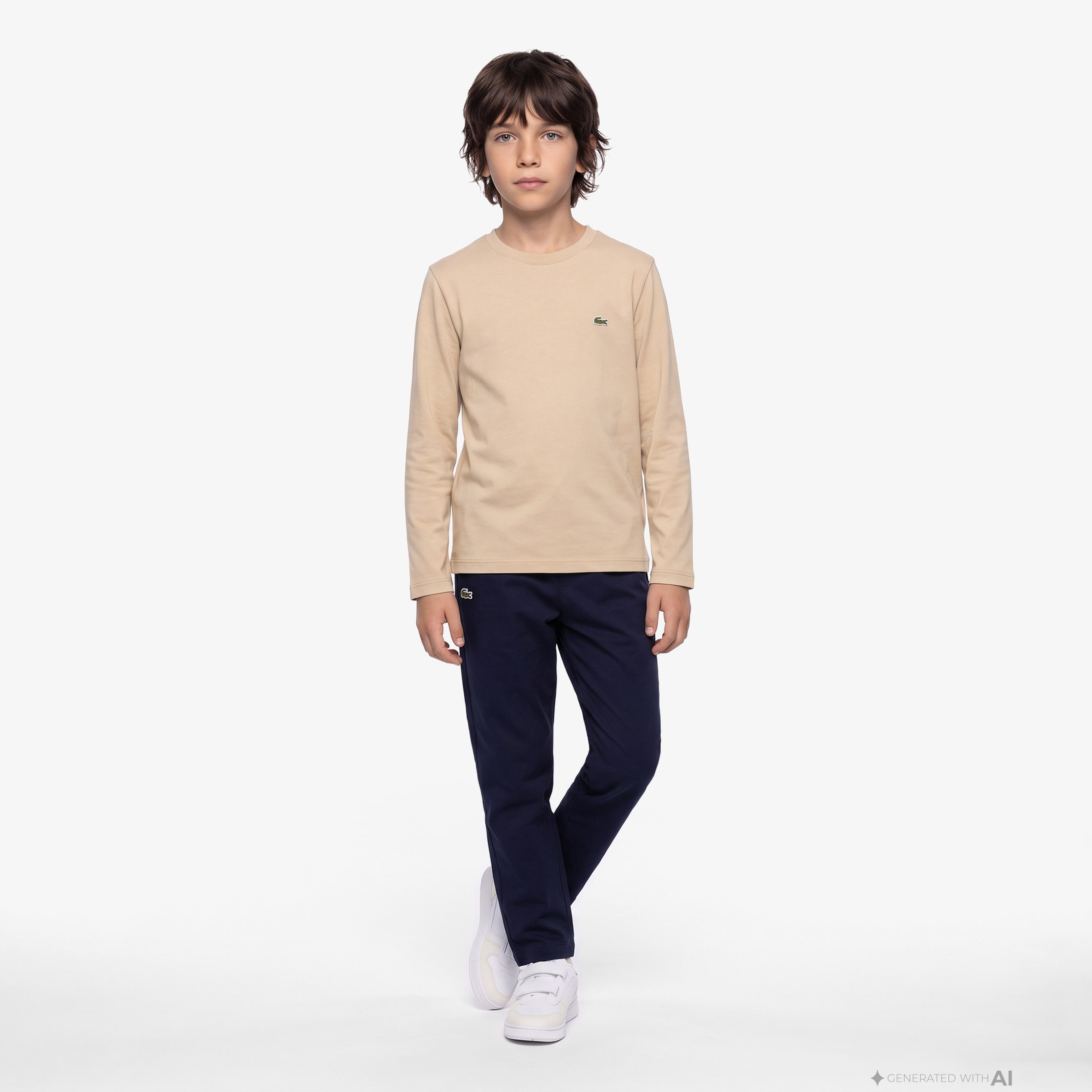 Çocuk Uzun Kollu Bisiklet Yaka Bej T-Shirt